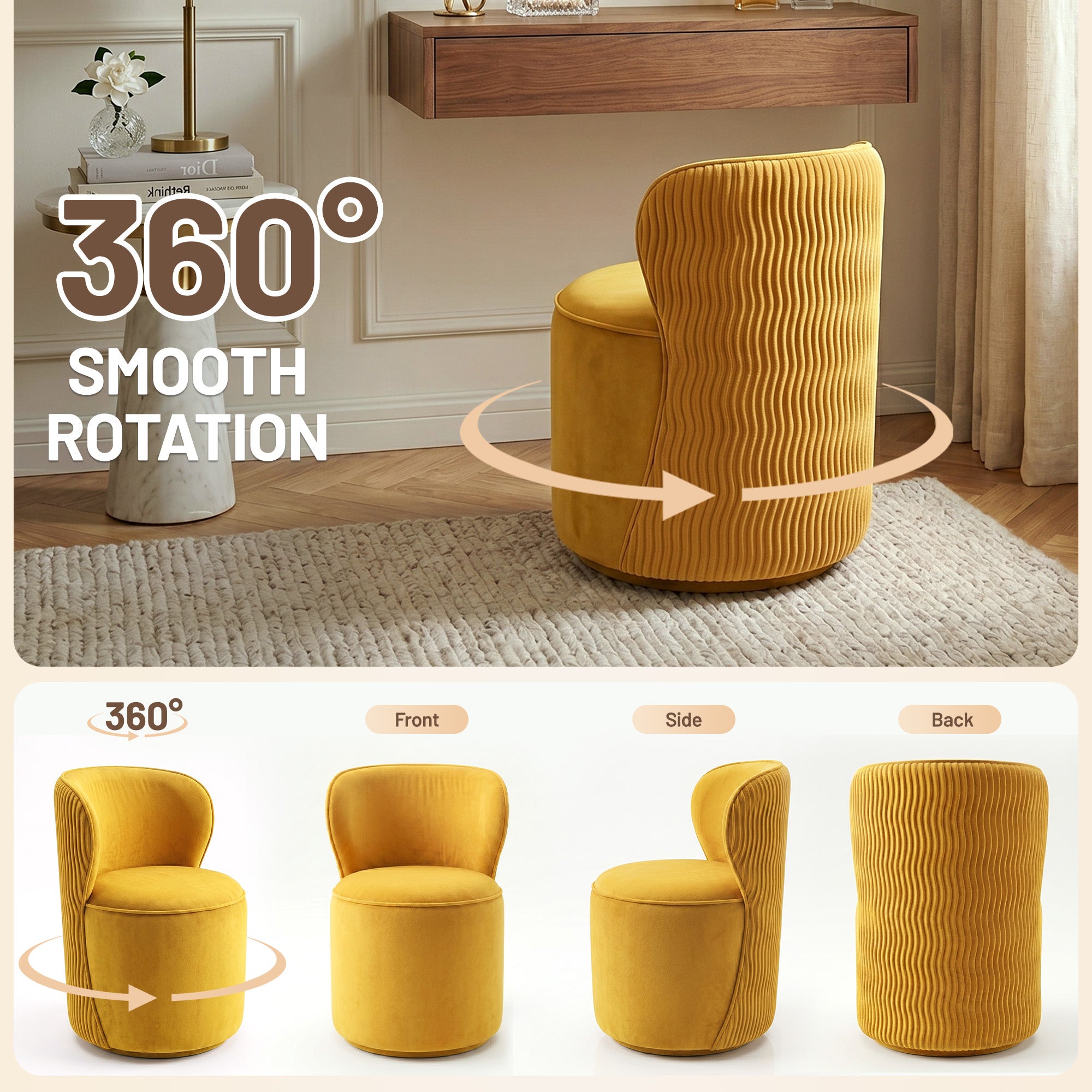 Easthome 360° Swivel Storage Vanity Stool, Hidden Storage Makeup Ottoman Chair for Bedroom, Study, Living Room, Dresser