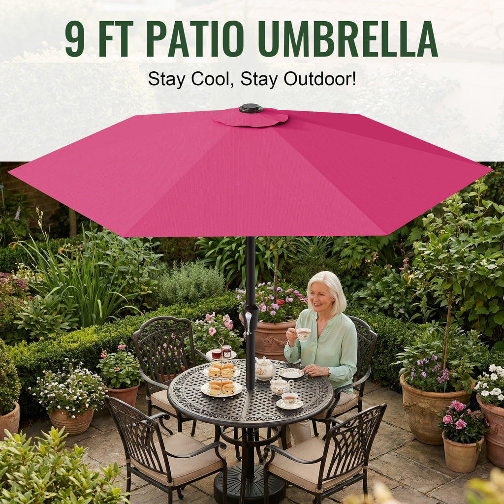 Easthome 9ft Patio Umbrella with Crank Lift System & 6 Sturdy Ribs Waterproof, Patio Table Umbrella Perfect for Poolside, Terrace, Beach and Outdoor Restaurant