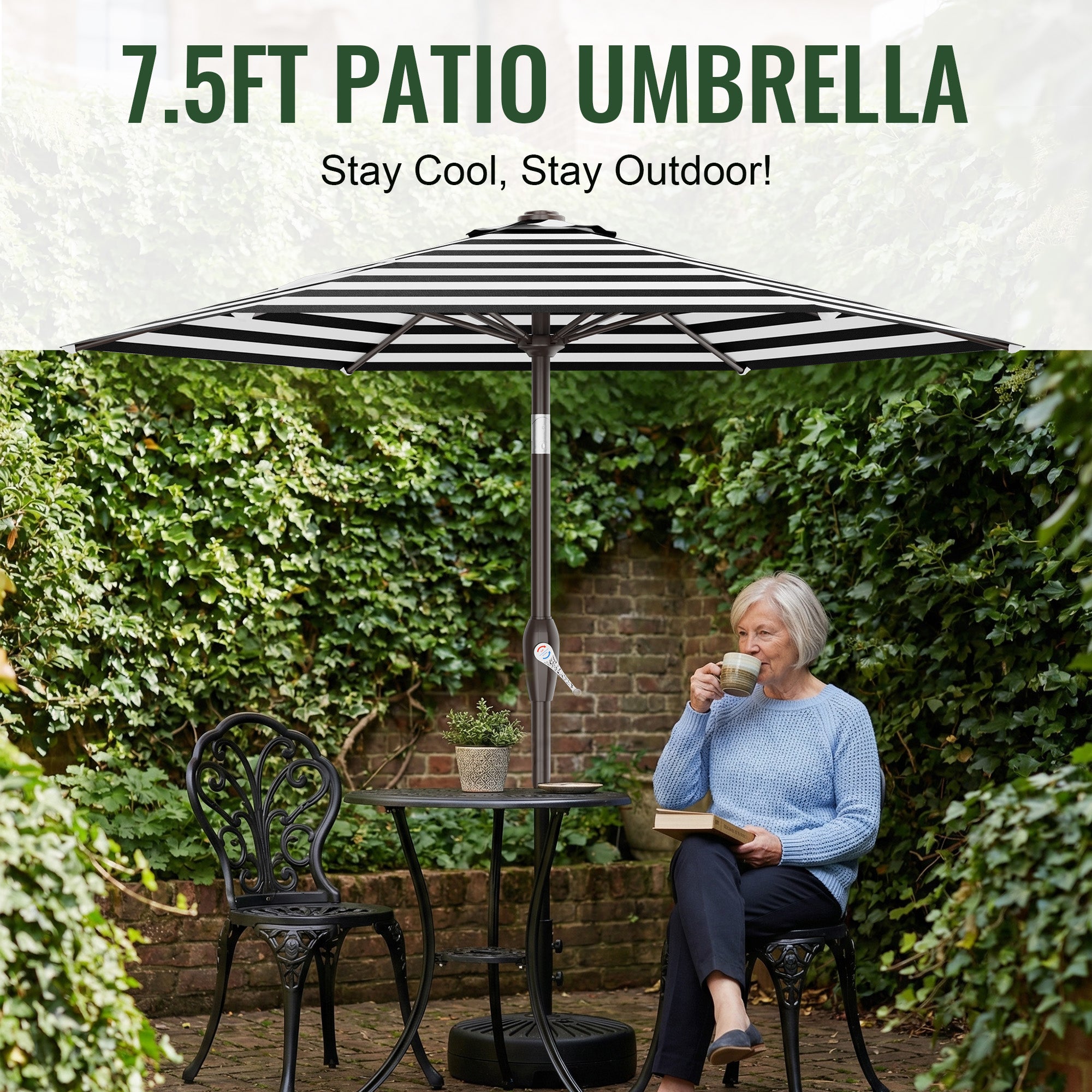 Easthome 7.5' Patio Umbrella Outdoor Table Market Umbrella with Smooth Crank handle, 6 Ribs, Backyard, Poolside, Garden