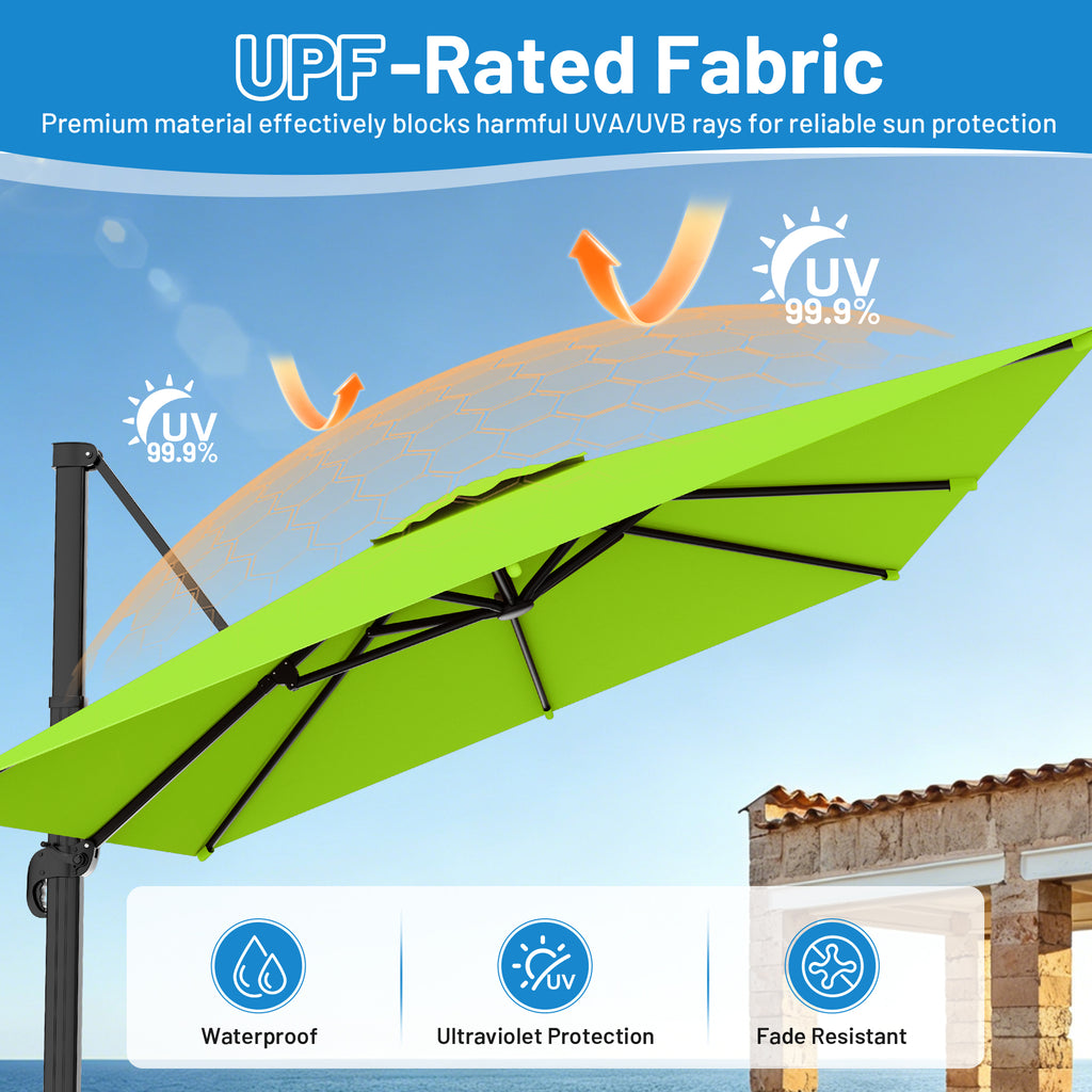 Easthome 10 × 10FT Square Cantilever Patio Umbrella, 360° Rotating Offset Umbrella with Crank, 8 ribs, Outdoor Hanging Roman Umbrella for Garden Deck Backyard