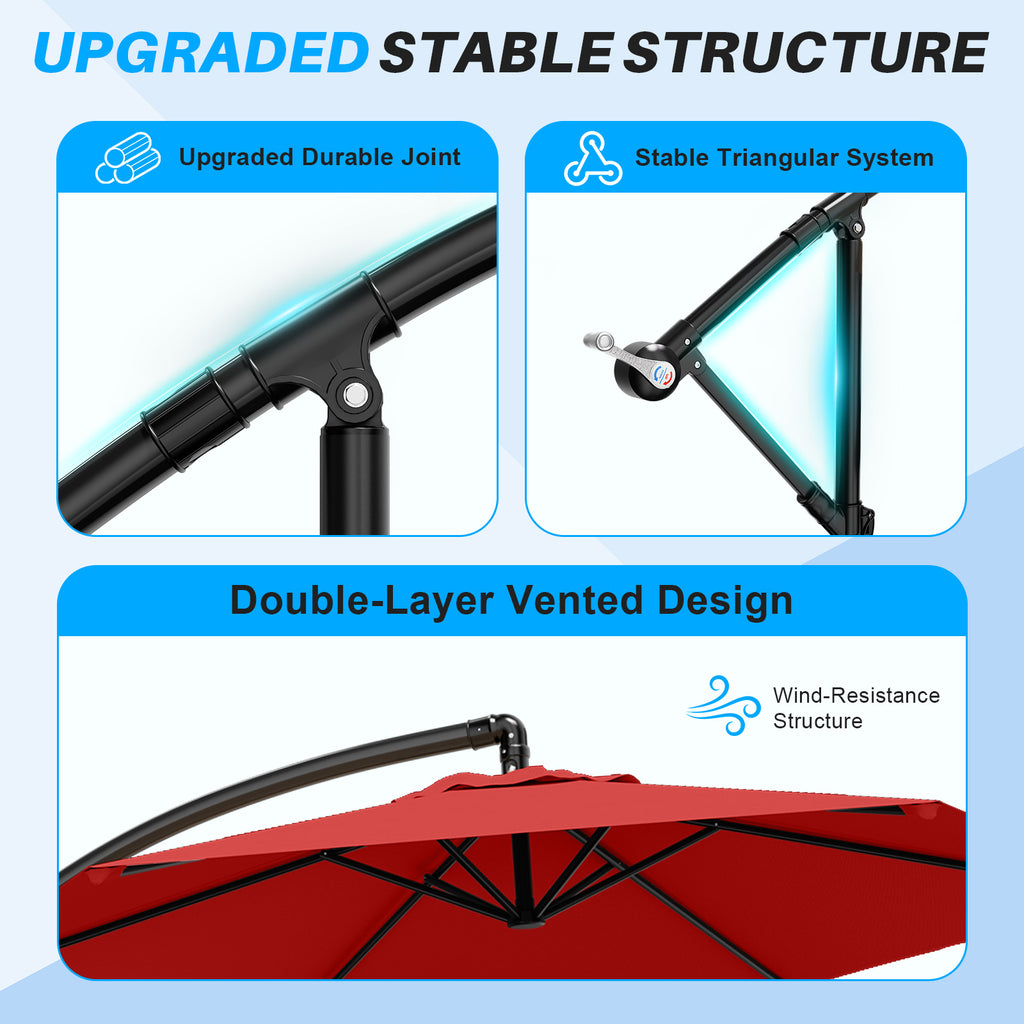 Easthome 10ft Offset Hanging Market Patio Umbrella for Backyard, Poolside, Lawn and Garden w/Easy Tilt Adjustment, Polyester Shade, 6 Ribs