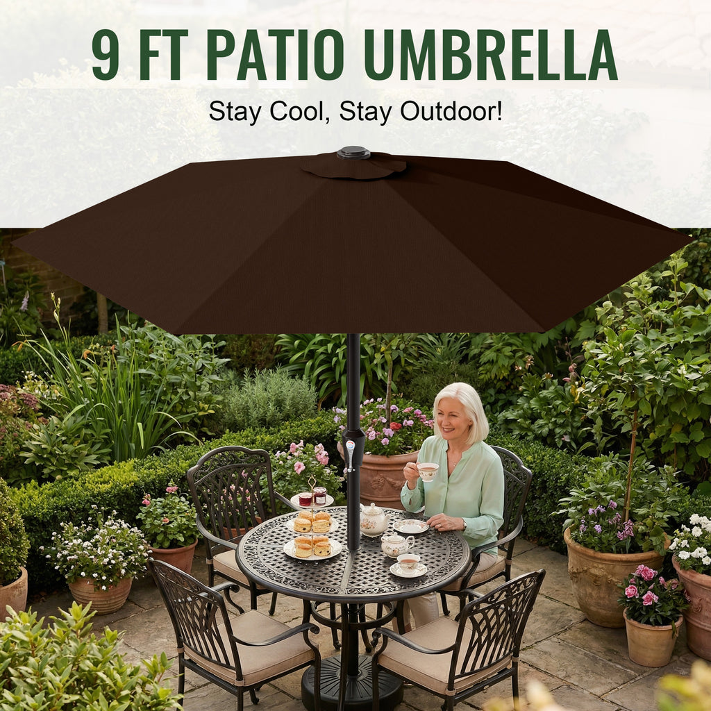 Easthome 9ft Patio Umbrella with Crank Lift System & 6 Sturdy Ribs Waterproof, Patio Table Umbrella Perfect for Poolside, Terrace, Beach and Outdoor Restaurant