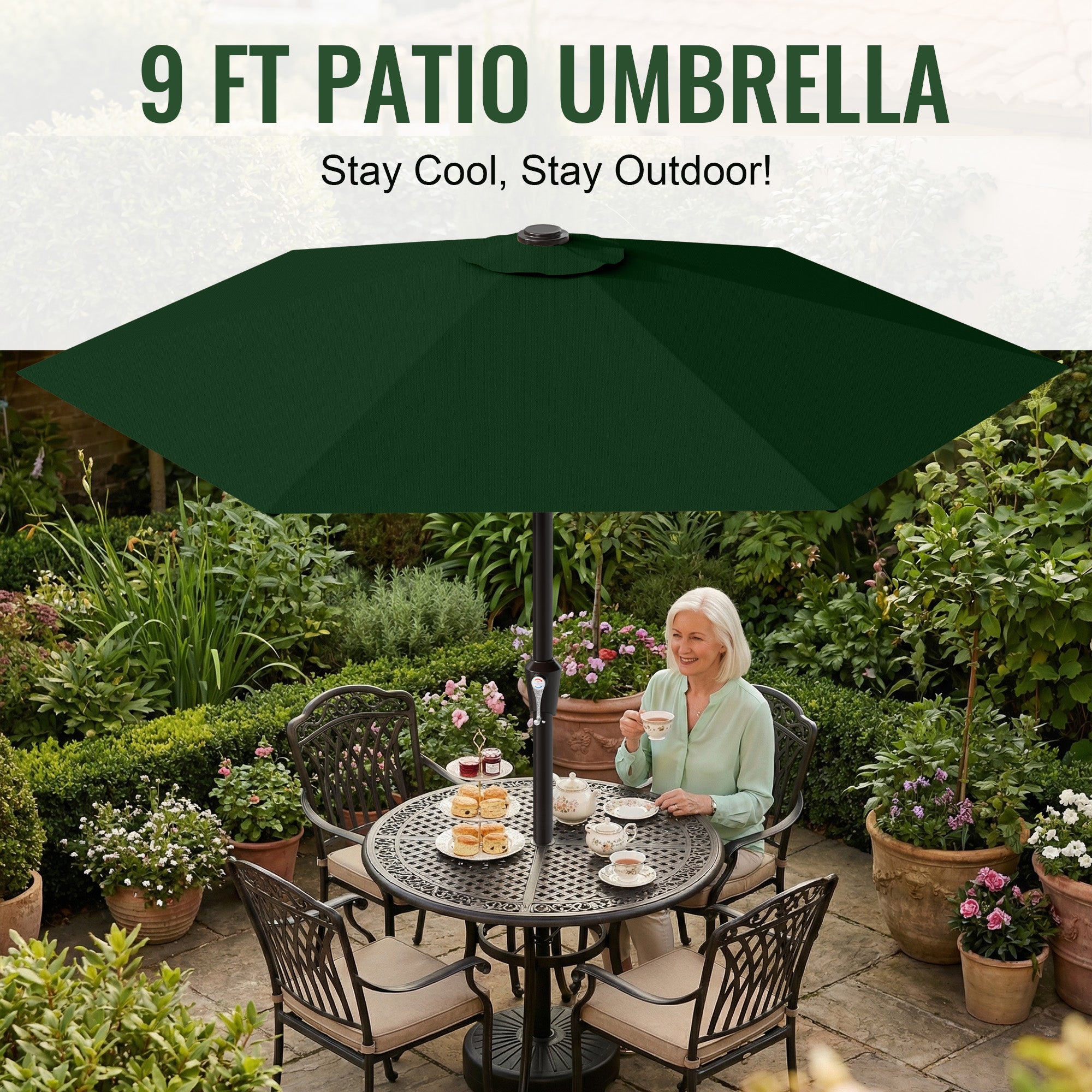 Easthome 9ft Patio Umbrella with Crank Lift System & 6 Sturdy Ribs Waterproof, Patio Table Umbrella Perfect for Poolside, Terrace, Beach and Outdoor Restaurant