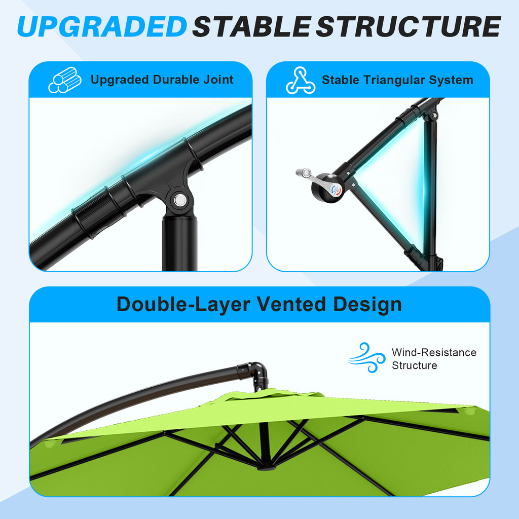 Easthome 10ft Offset Hanging Market Patio Umbrella for Backyard, Poolside, Lawn and Garden w/Easy Tilt Adjustment, Polyester Shade, 6 Ribs