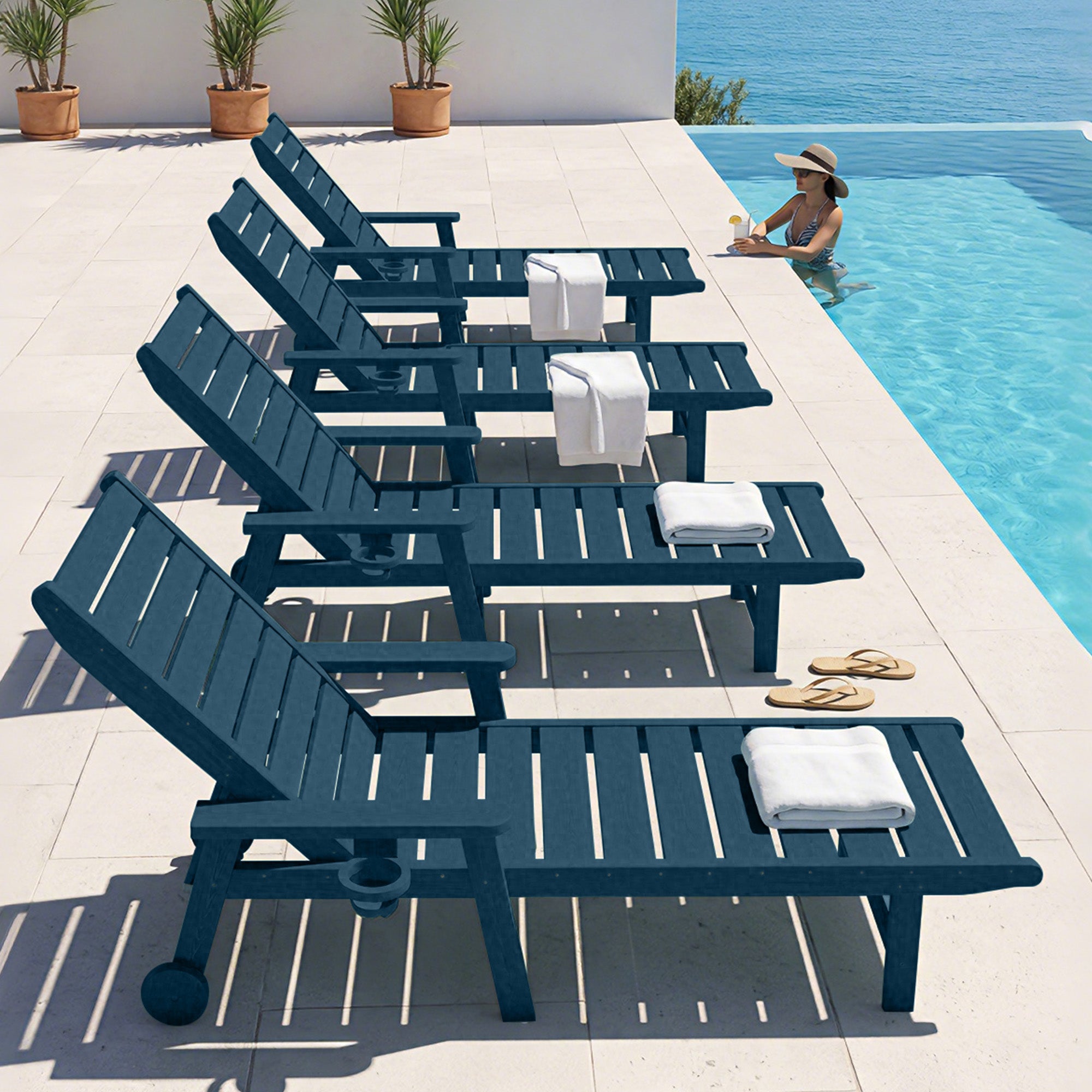 Easthome Adjustable Patio Chaise Lounge, Waterproof & Lightweight Outdoor Recliner for Poolside, Deck, Garden and Backyard