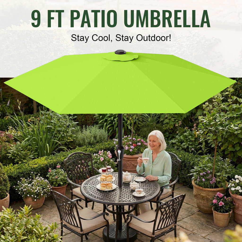 Easthome 9ft Patio Umbrella with Crank Lift System & 6 Sturdy Ribs Waterproof, Patio Table Umbrella Perfect for Poolside, Terrace, Beach and Outdoor Restaurant