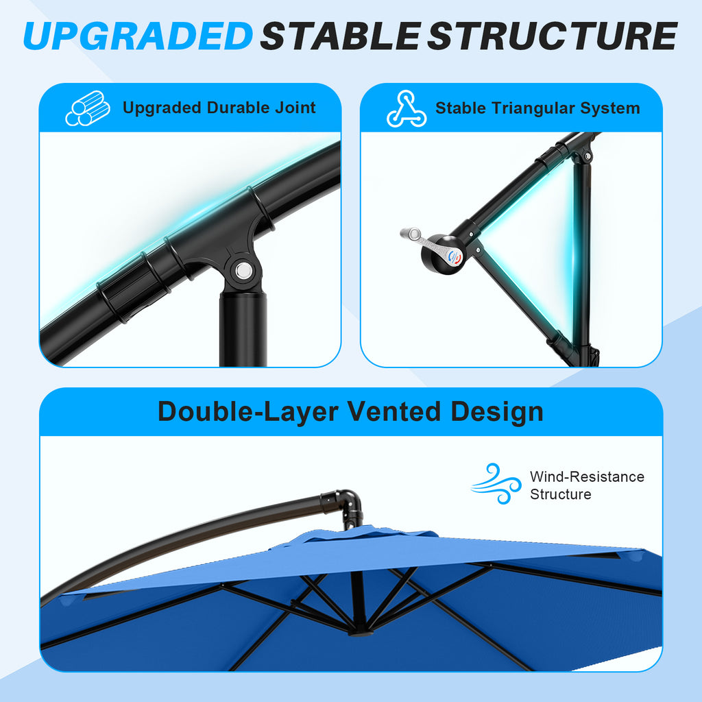 Easthome 10ft Offset Hanging Market Patio Umbrella for Backyard, Poolside, Lawn and Garden w/Easy Tilt Adjustment, Polyester Shade, 6 Ribs