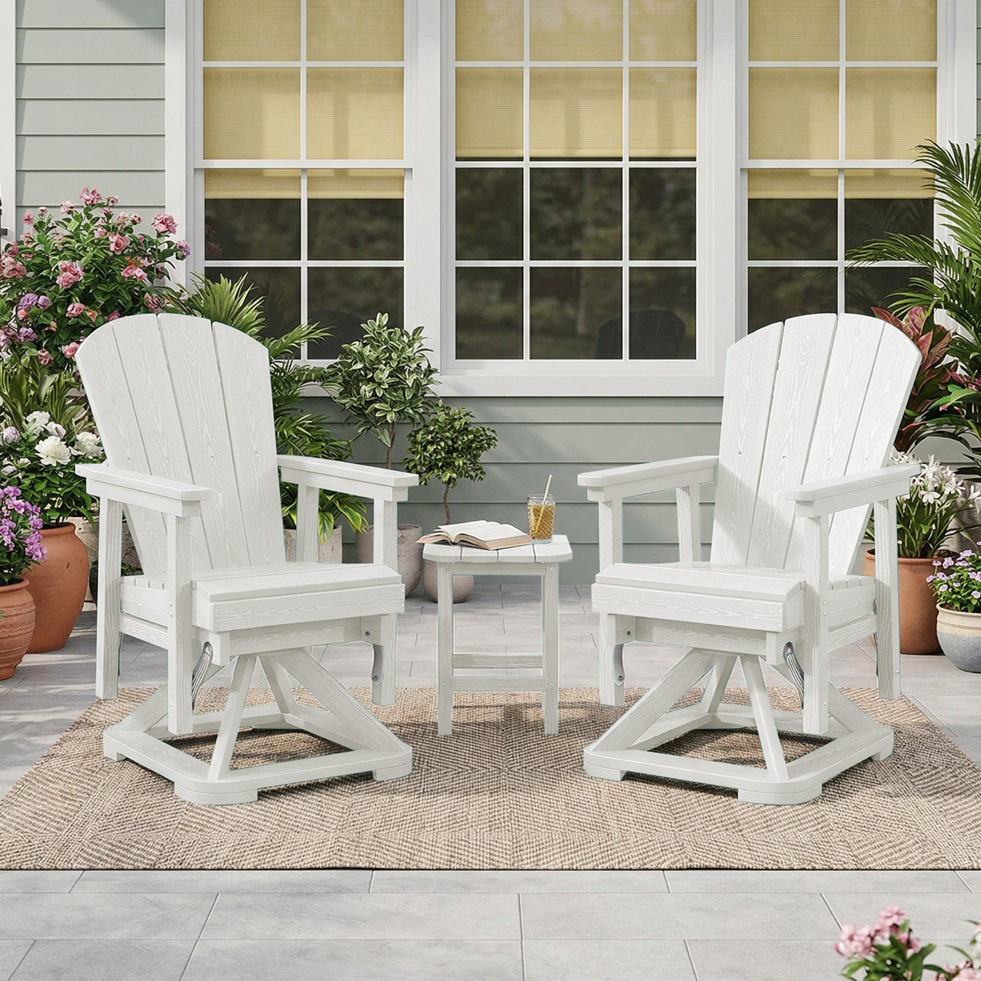 Easthome 360°Swivel Glider Adirondack Chair All-Weather HDPE Outdoor Rocking Chair with Ergonomic Backrest, Outdoor Swivel Rocker for Patio, Porch & Deck