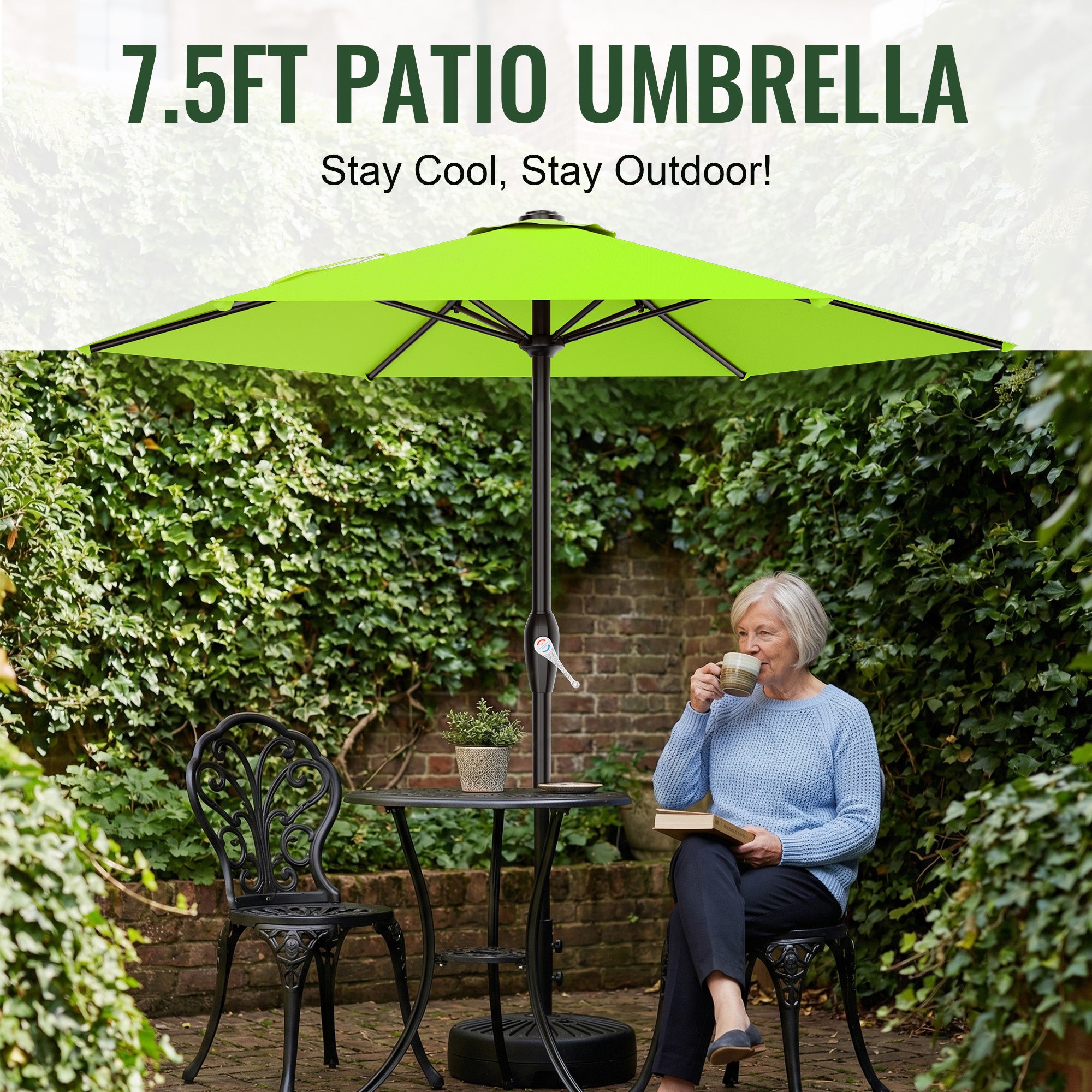Easthome 7.5' Patio Umbrella Outdoor Table Market Umbrella with Smooth Crank handle, 6 Ribs, Backyard, Poolside, Garden