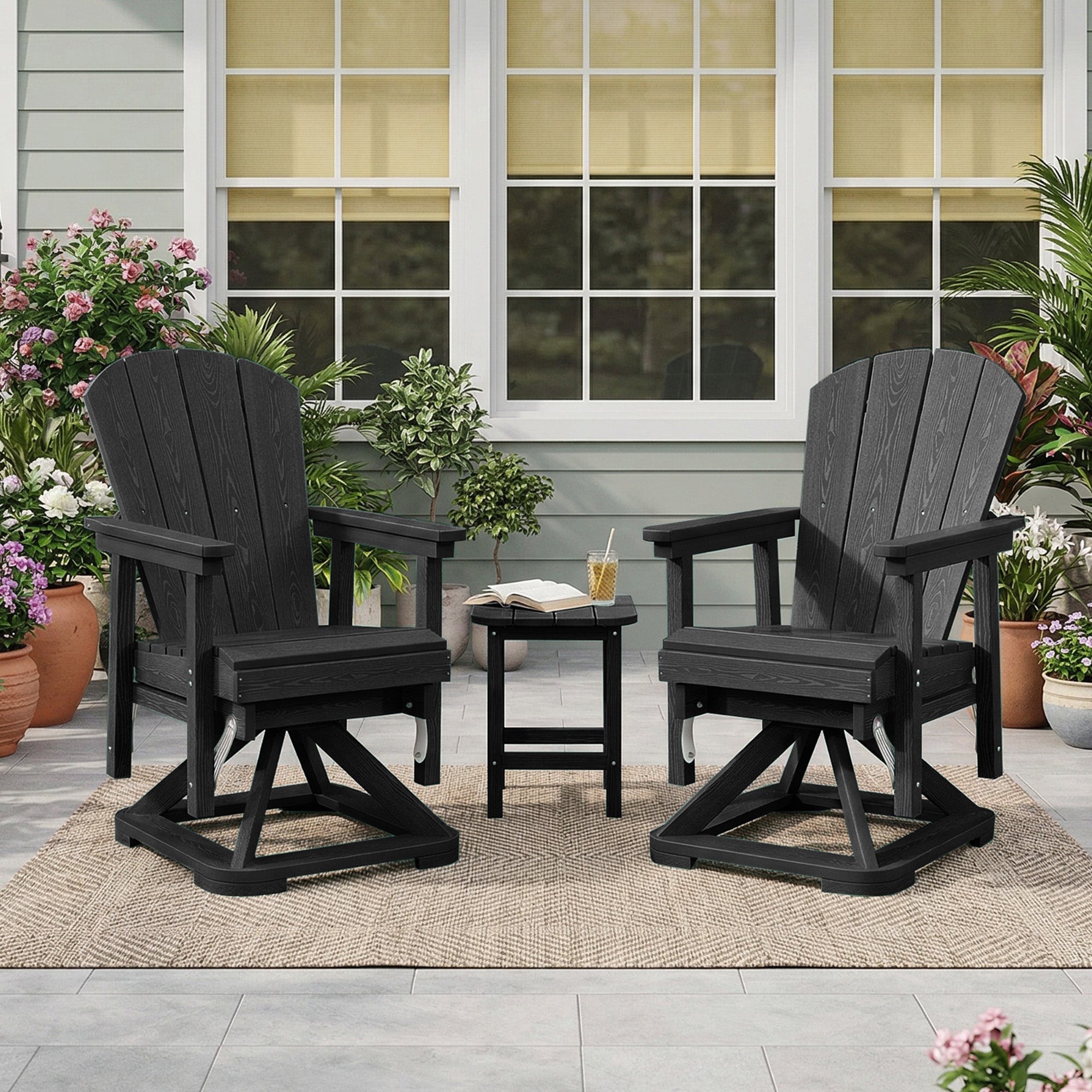 Easthome 360°Swivel Glider Adirondack Chair All-Weather HDPE Outdoor Rocking Chair with Ergonomic Backrest, Outdoor Swivel Rocker for Patio, Porch & Deck