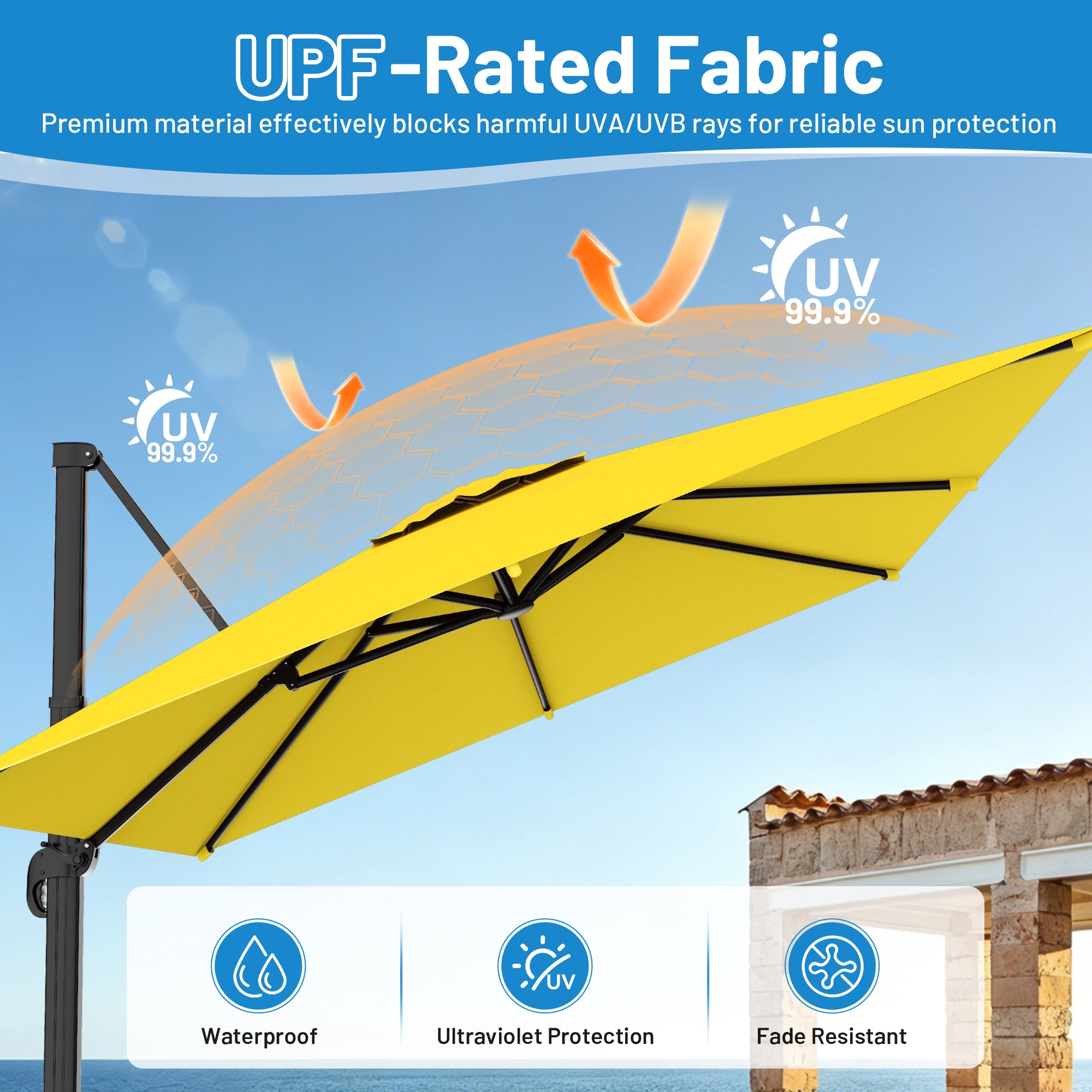 Easthome 10 × 10FT Square Cantilever Patio Umbrella, 360° Rotating Offset Umbrella with Crank, 8 ribs, Outdoor Hanging Roman Umbrella for Garden Deck Backyard