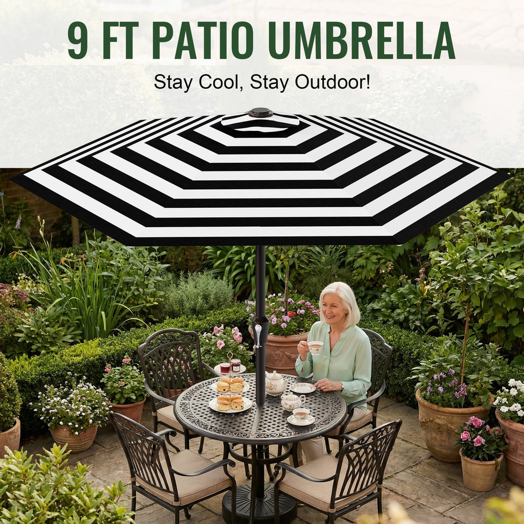 Easthome 9ft Patio Umbrella with Crank Lift System & 6 Sturdy Ribs Waterproof, Patio Table Umbrella Perfect for Poolside, Terrace, Beach and Outdoor Restaurant