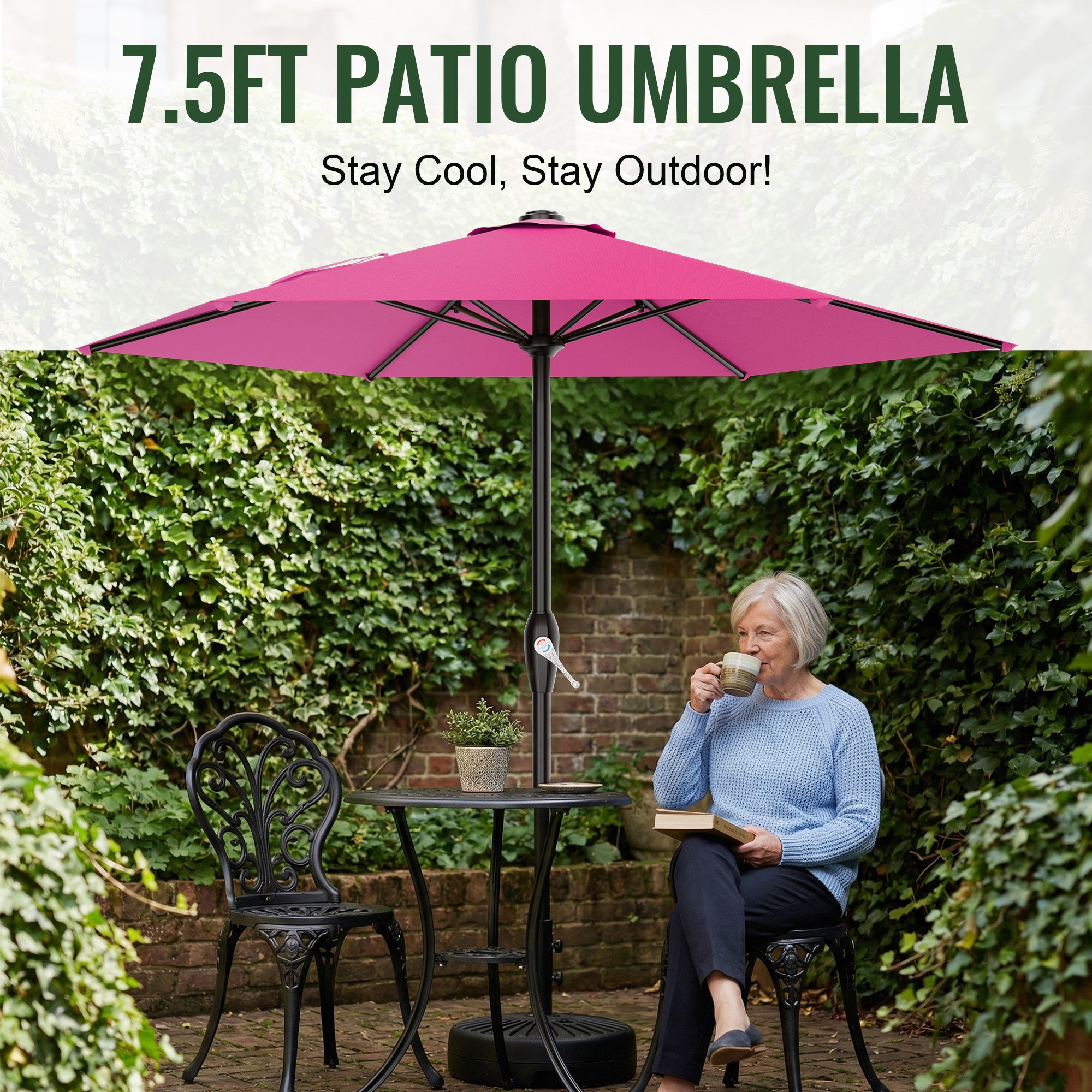 Easthome 7.5' Patio Umbrella Outdoor Table Market Umbrella with Smooth Crank handle, 6 Ribs, Backyard, Poolside, Garden