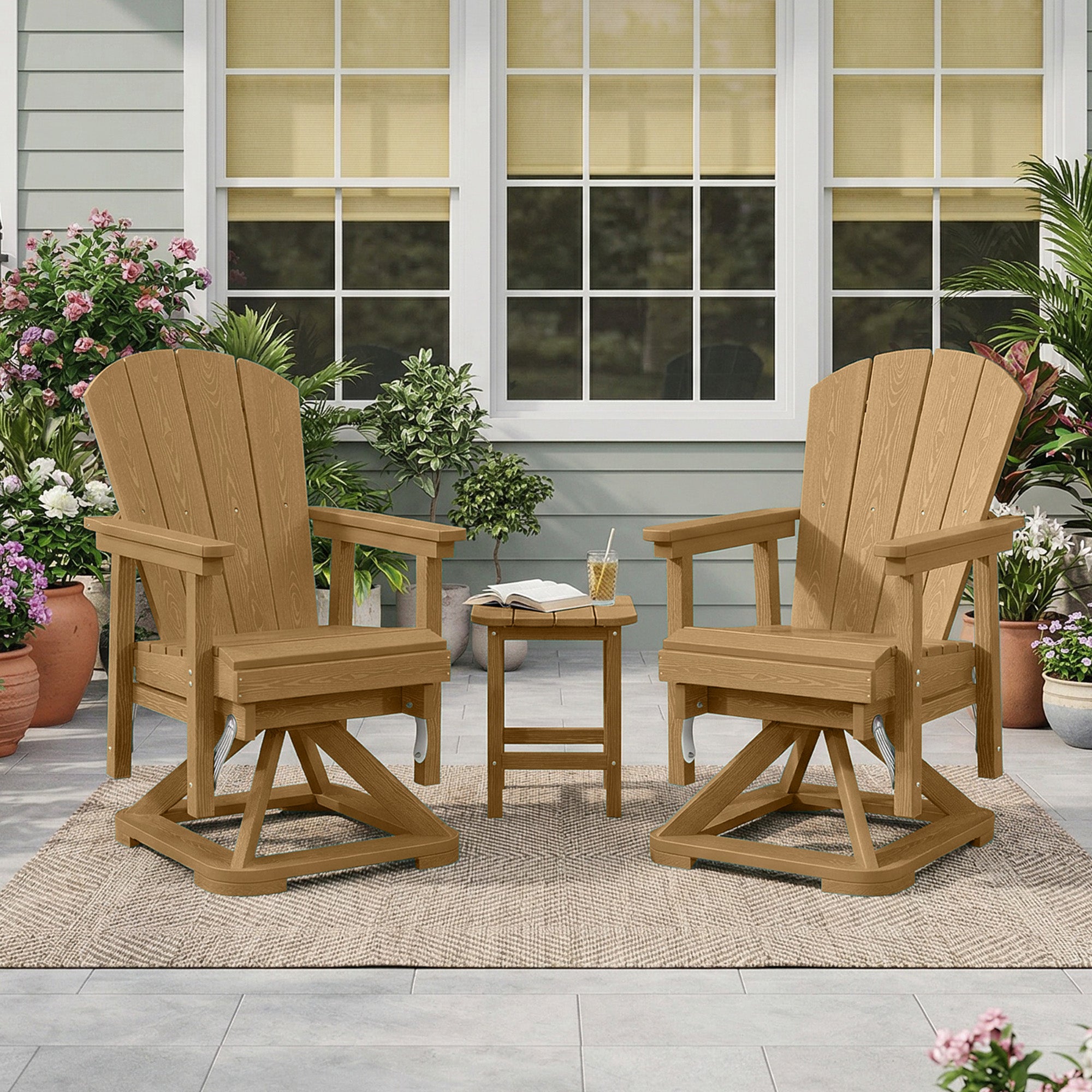 Easthome 360°Swivel Glider Adirondack Chair All-Weather HDPE Outdoor Rocking Chair with Ergonomic Backrest, Outdoor Swivel Rocker for Patio, Porch & Deck
