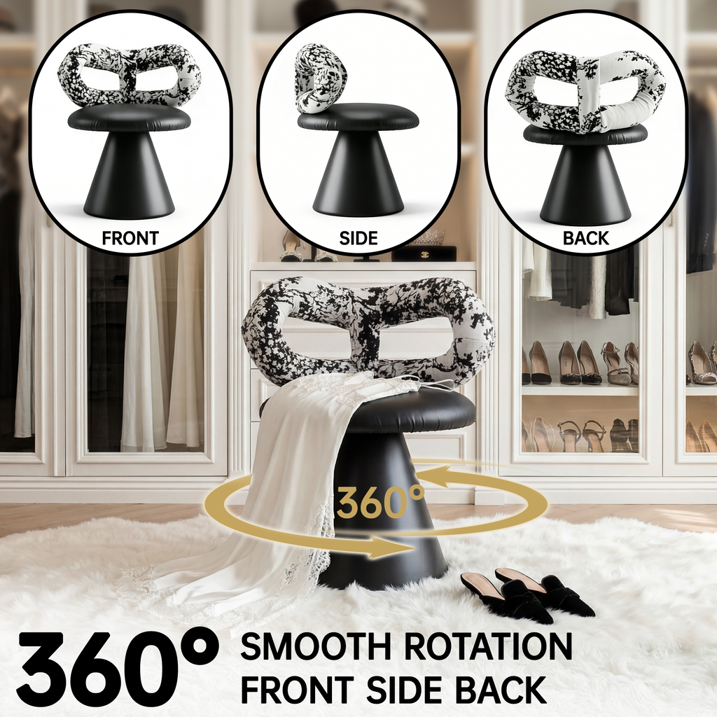 Easthome 360°Swivel Vanity Stool, Stain-Proof, Waterproof Round Bowtie Back Makeup Chair for Bedroom, Living Room, Vanity Room, Study