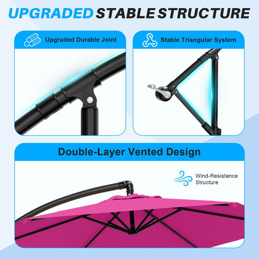 Easthome 10ft Offset Hanging Market Patio Umbrella for Backyard, Poolside, Lawn and Garden w/Easy Tilt Adjustment, Polyester Shade, 6 Ribs