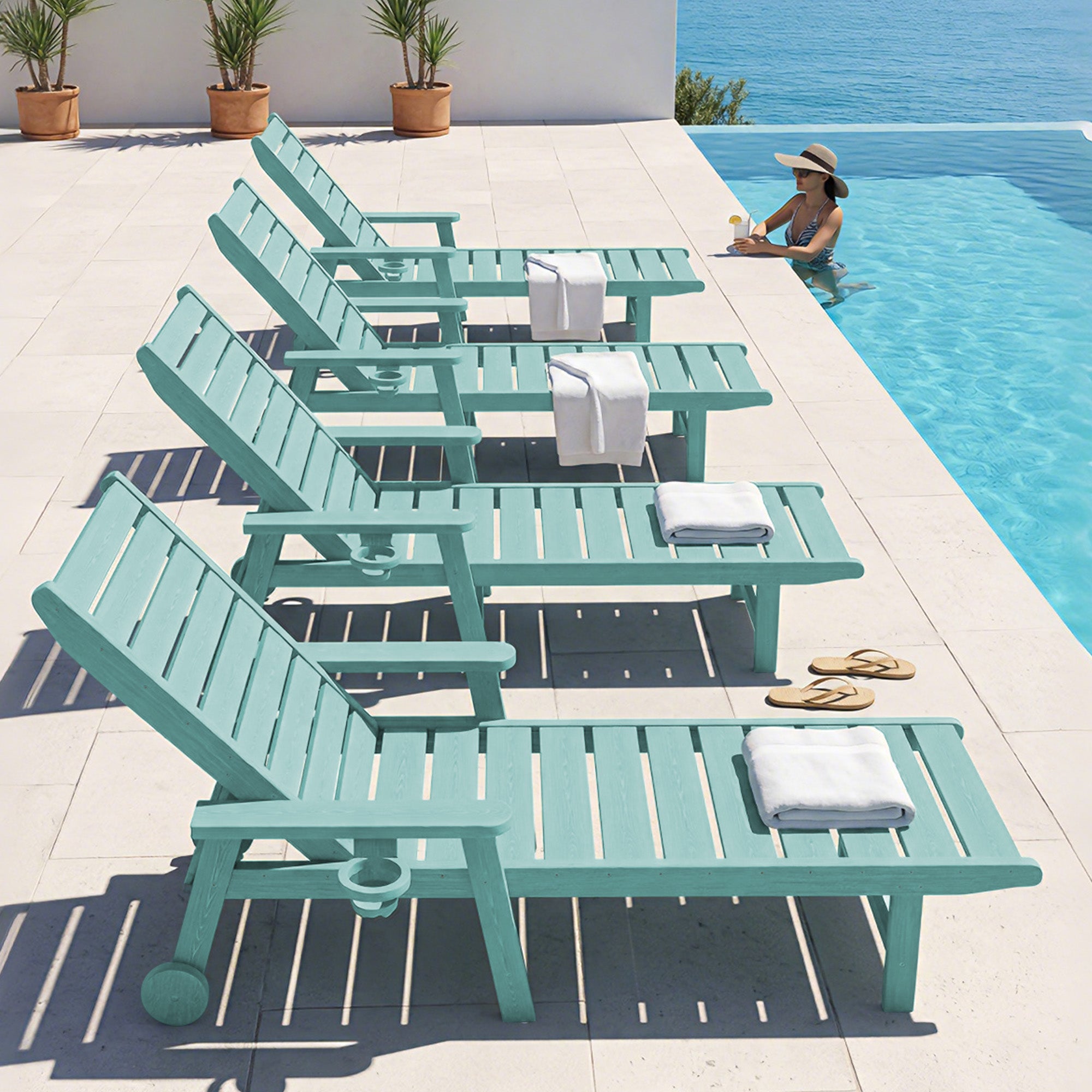 Easthome Adjustable Patio Chaise Lounge, Waterproof & Lightweight Outdoor Recliner for Poolside, Deck, Garden and Backyard