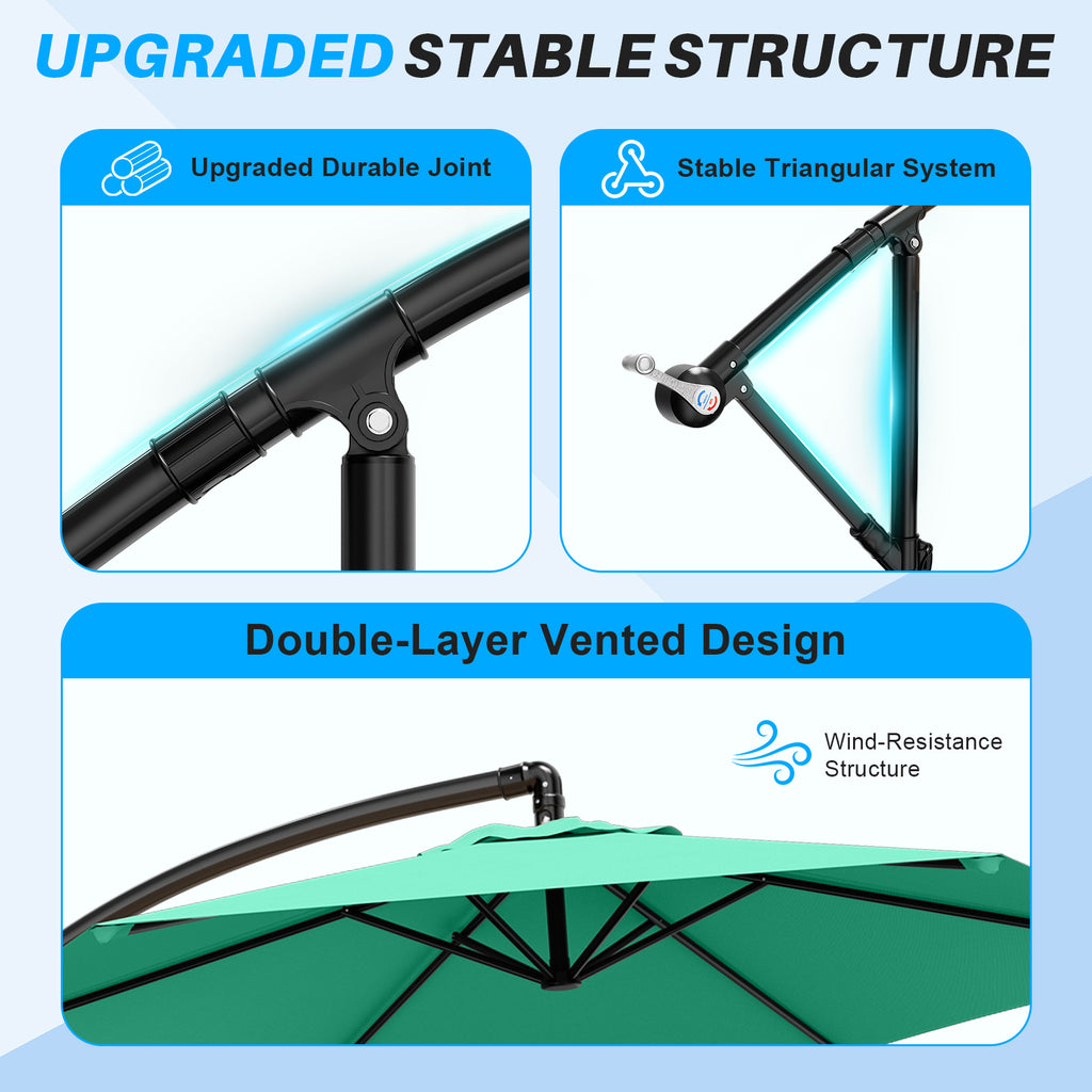 Easthome 10ft Offset Hanging Market Patio Umbrella for Backyard, Poolside, Lawn and Garden w/Easy Tilt Adjustment, Polyester Shade, 6 Ribs