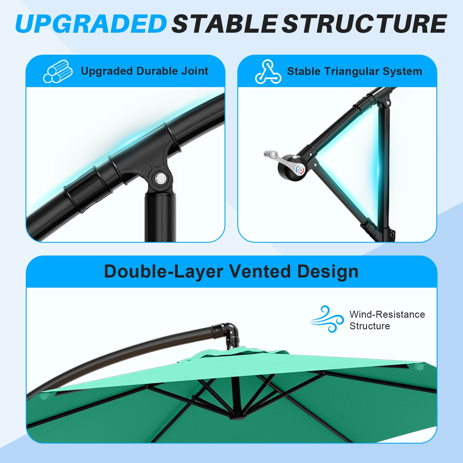 Easthome 10ft Offset Hanging Market Patio Umbrella for Backyard, Poolside, Lawn and Garden w/Easy Tilt Adjustment, Polyester Shade, 6 Ribs
