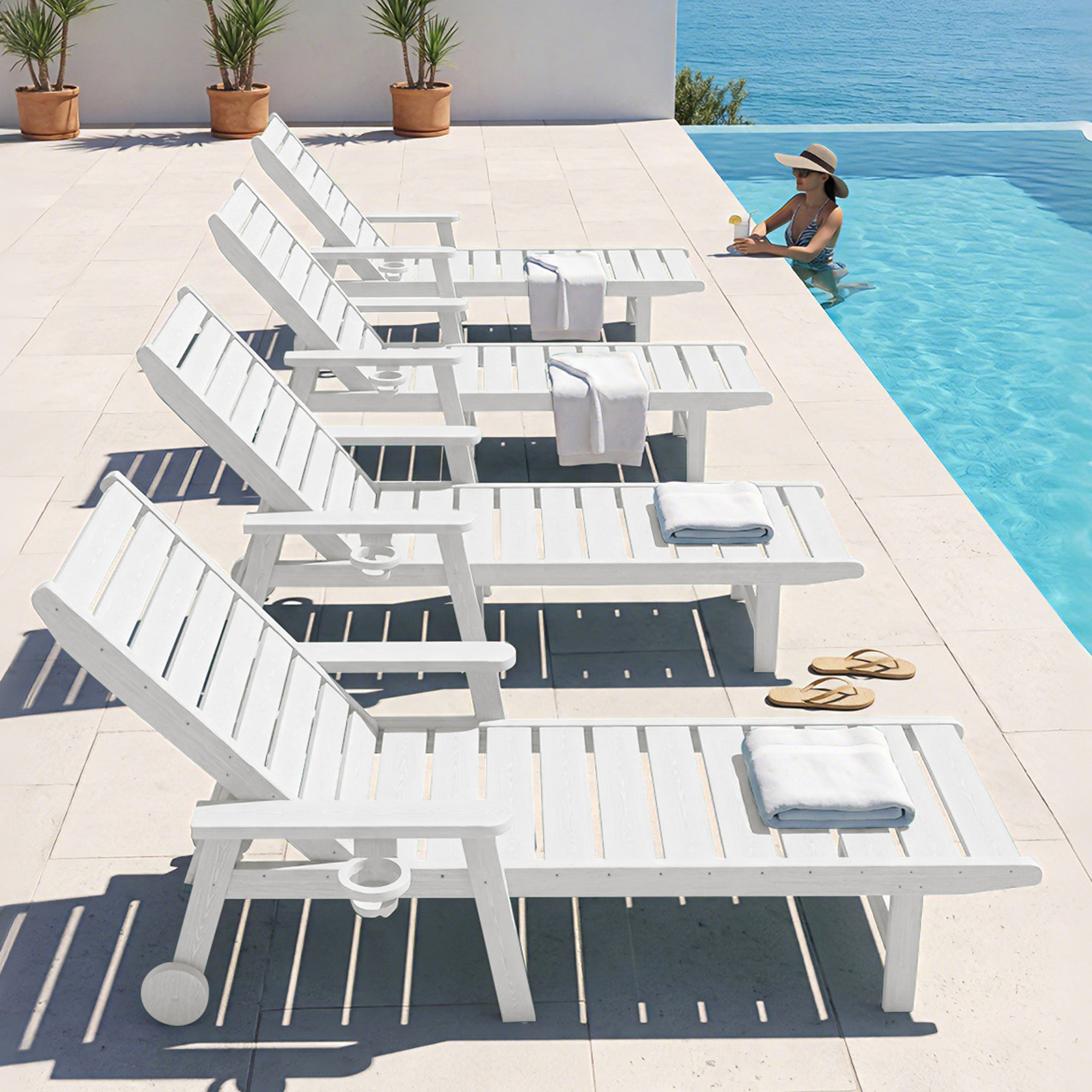 Easthome Adjustable Patio Chaise Lounge, Waterproof & Lightweight Outdoor Recliner for Poolside, Deck, Garden and Backyard