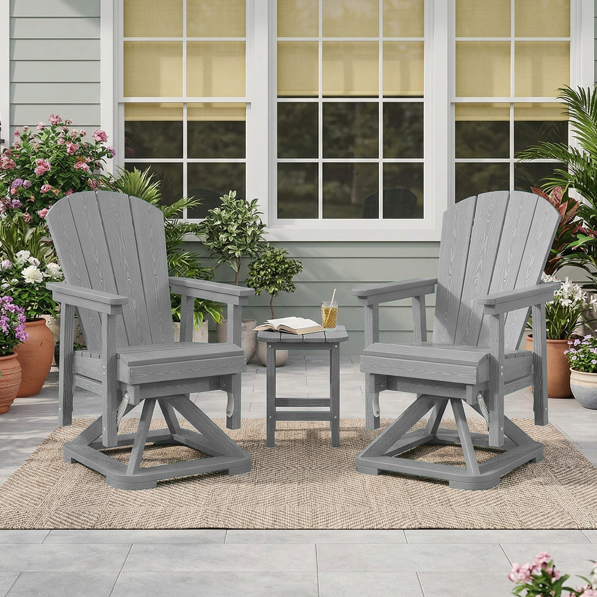 Easthome 360°Swivel Glider Adirondack Chair All-Weather HDPE Outdoor Rocking Chair with Ergonomic Backrest, Outdoor Swivel Rocker for Patio, Porch & Deck