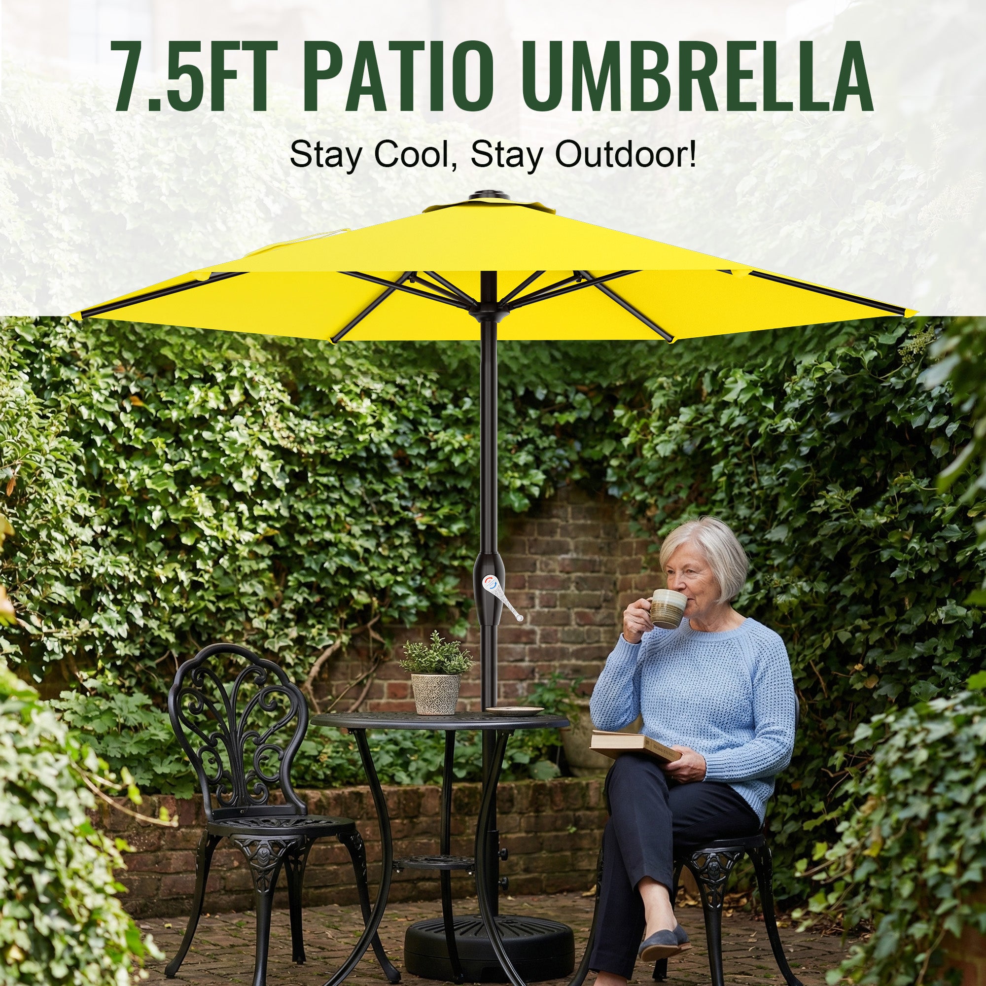 Easthome 7.5' Patio Umbrella Outdoor Table Market Umbrella with Smooth Crank handle, 6 Ribs, Backyard, Poolside, Garden
