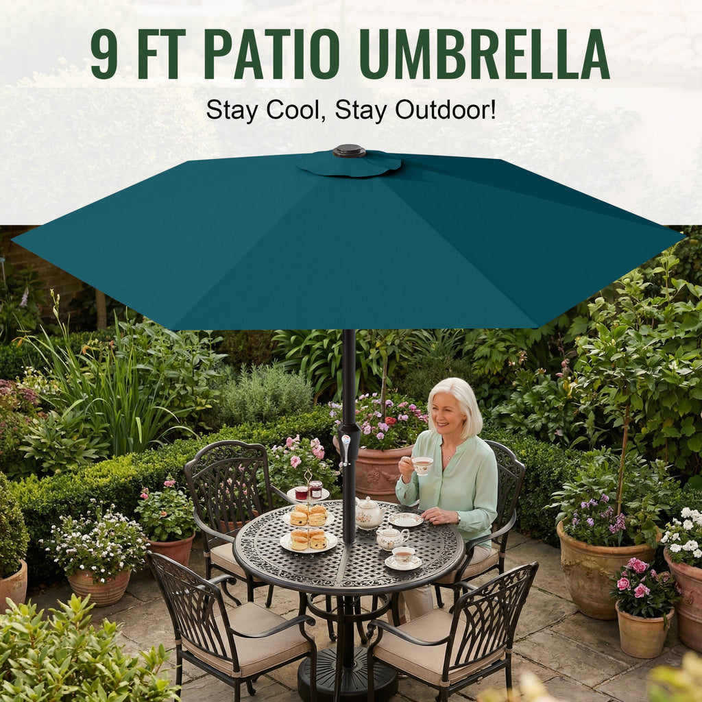 Easthome 9ft Patio Umbrella with Crank Lift System & 6 Sturdy Ribs Waterproof, Patio Table Umbrella Perfect for Poolside, Terrace, Beach and Outdoor Restaurant
