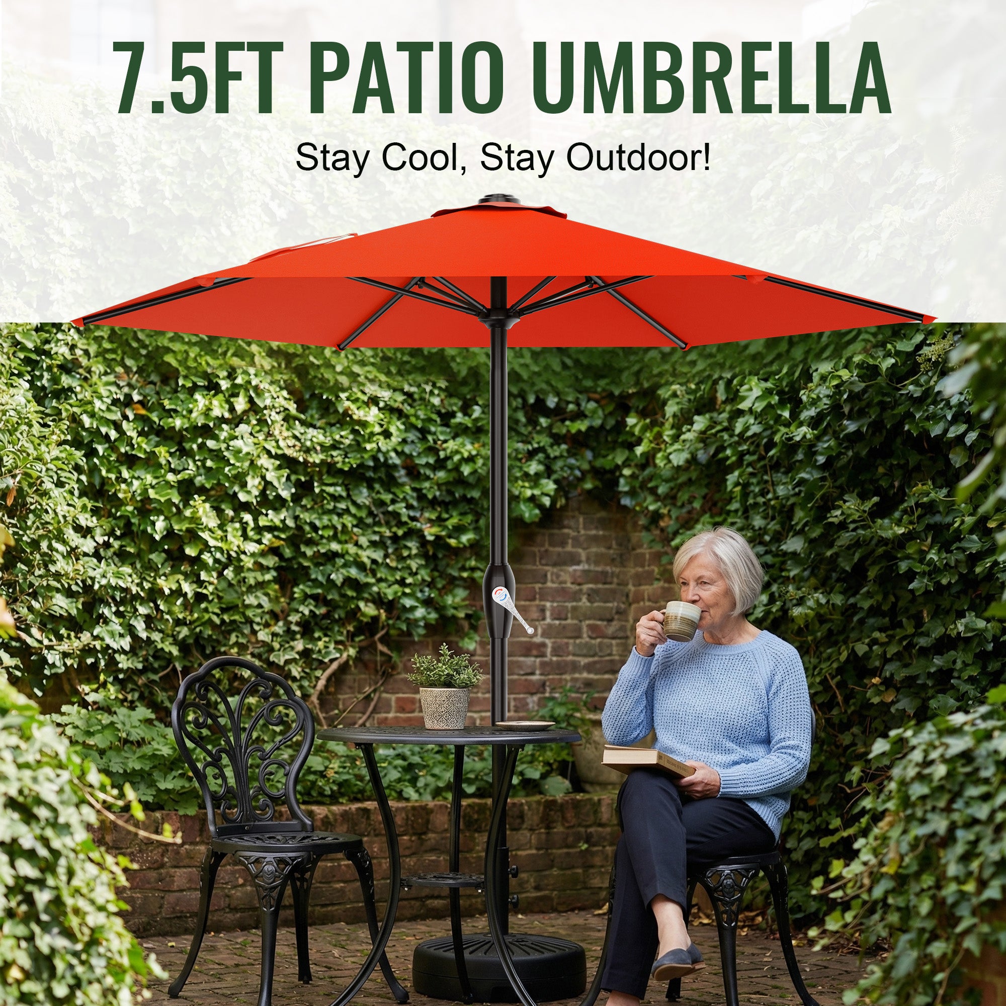 Easthome 7.5' Patio Umbrella Outdoor Table Market Umbrella with Smooth Crank handle, 6 Ribs, Backyard, Poolside, Garden