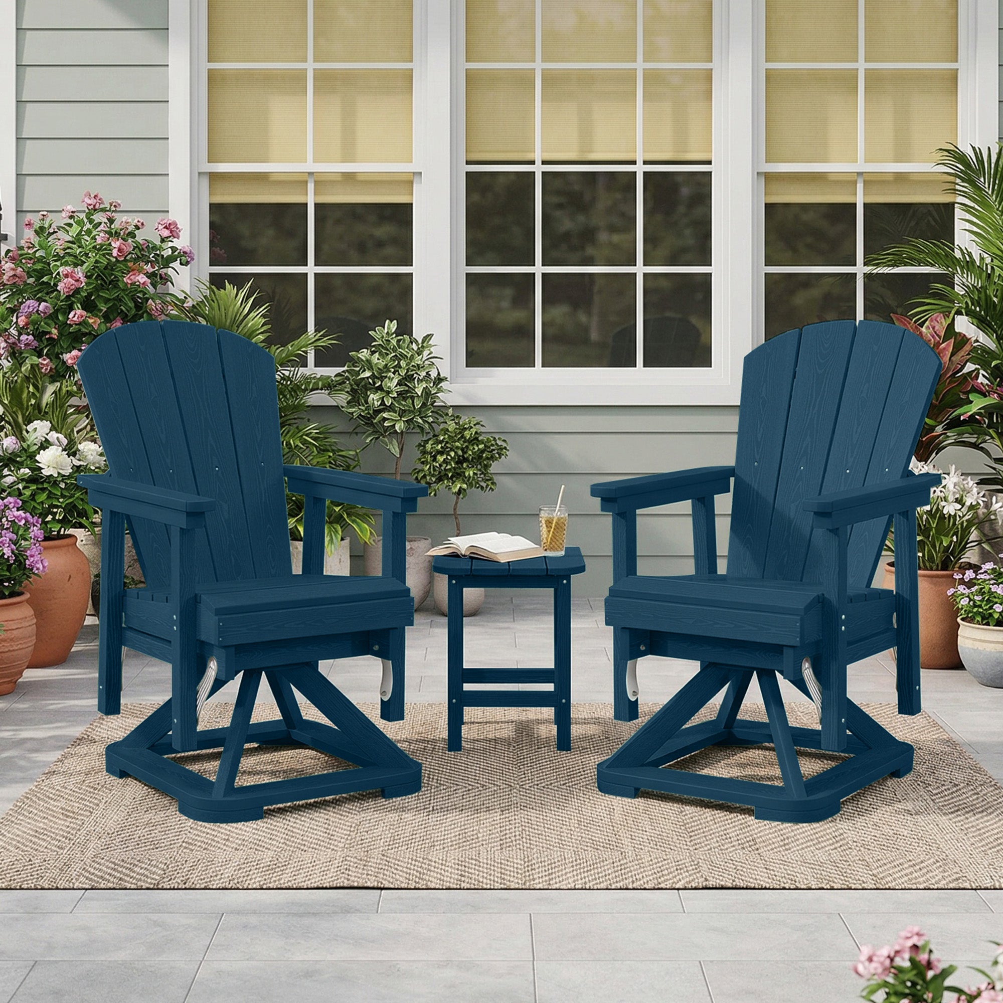 Easthome 360°Swivel Glider Adirondack Chair All-Weather HDPE Outdoor Rocking Chair with Ergonomic Backrest, Outdoor Swivel Rocker for Patio, Porch & Deck