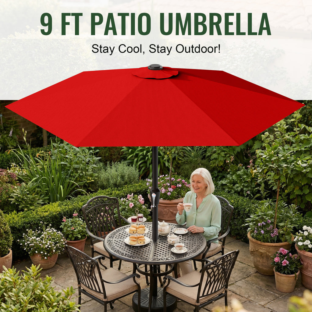 Easthome 9ft Patio Umbrella with Crank Lift System & 6 Sturdy Ribs Waterproof, Patio Table Umbrella Perfect for Poolside, Terrace, Beach and Outdoor Restaurant