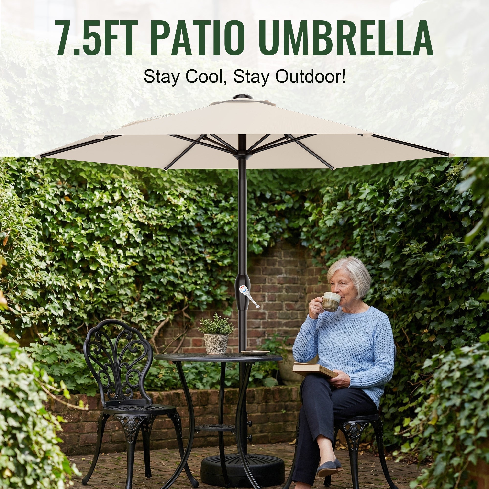 Easthome 7.5' Patio Umbrella Outdoor Table Market Umbrella with Smooth Crank handle, 6 Ribs, Backyard, Poolside, Garden
