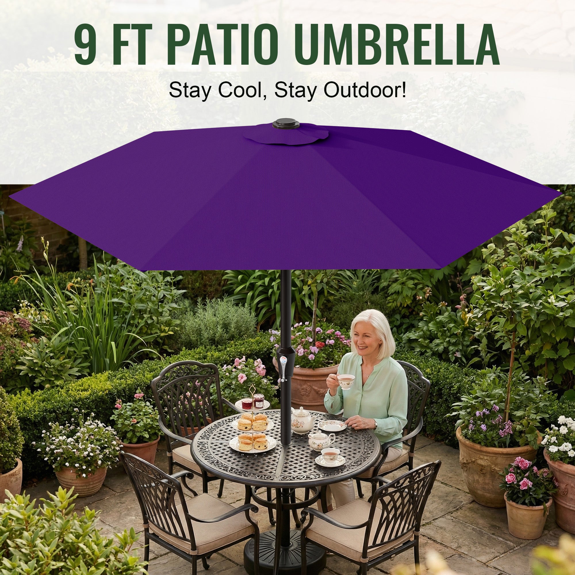 Easthome 9ft Patio Umbrella with Crank Lift System & 6 Sturdy Ribs Waterproof, Patio Table Umbrella Perfect for Poolside, Terrace, Beach and Outdoor Restaurant