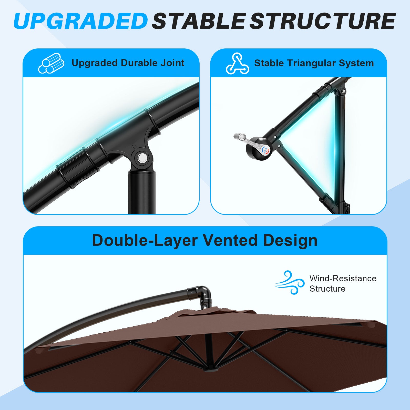 Easthome 10ft Offset Hanging Market Patio Umbrella for Backyard, Poolside, Lawn and Garden w/Easy Tilt Adjustment, Polyester Shade, 6 Ribs