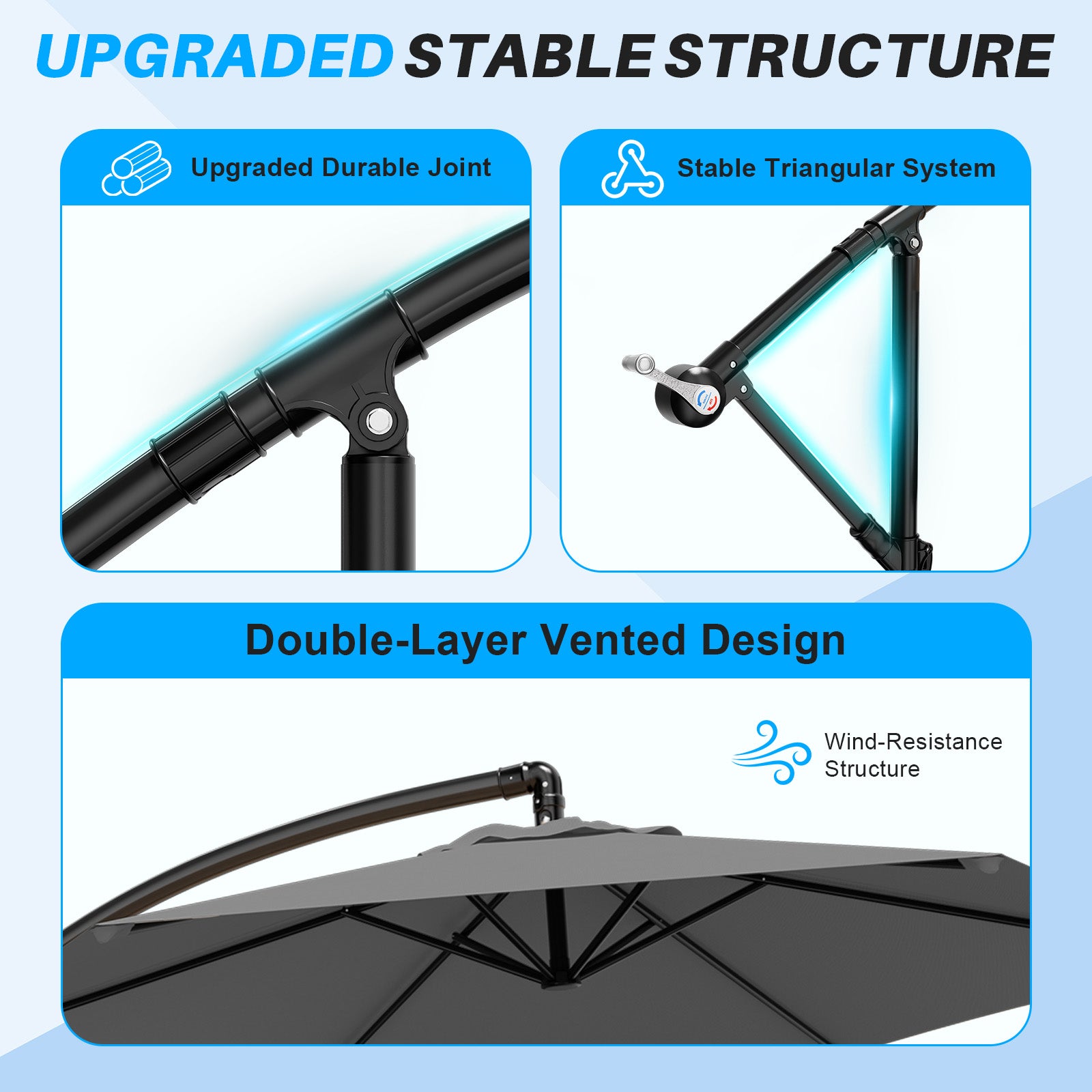 Easthome 10ft Offset Hanging Market Patio Umbrella for Backyard, Poolside, Lawn and Garden w/Easy Tilt Adjustment, Polyester Shade, 6 Ribs