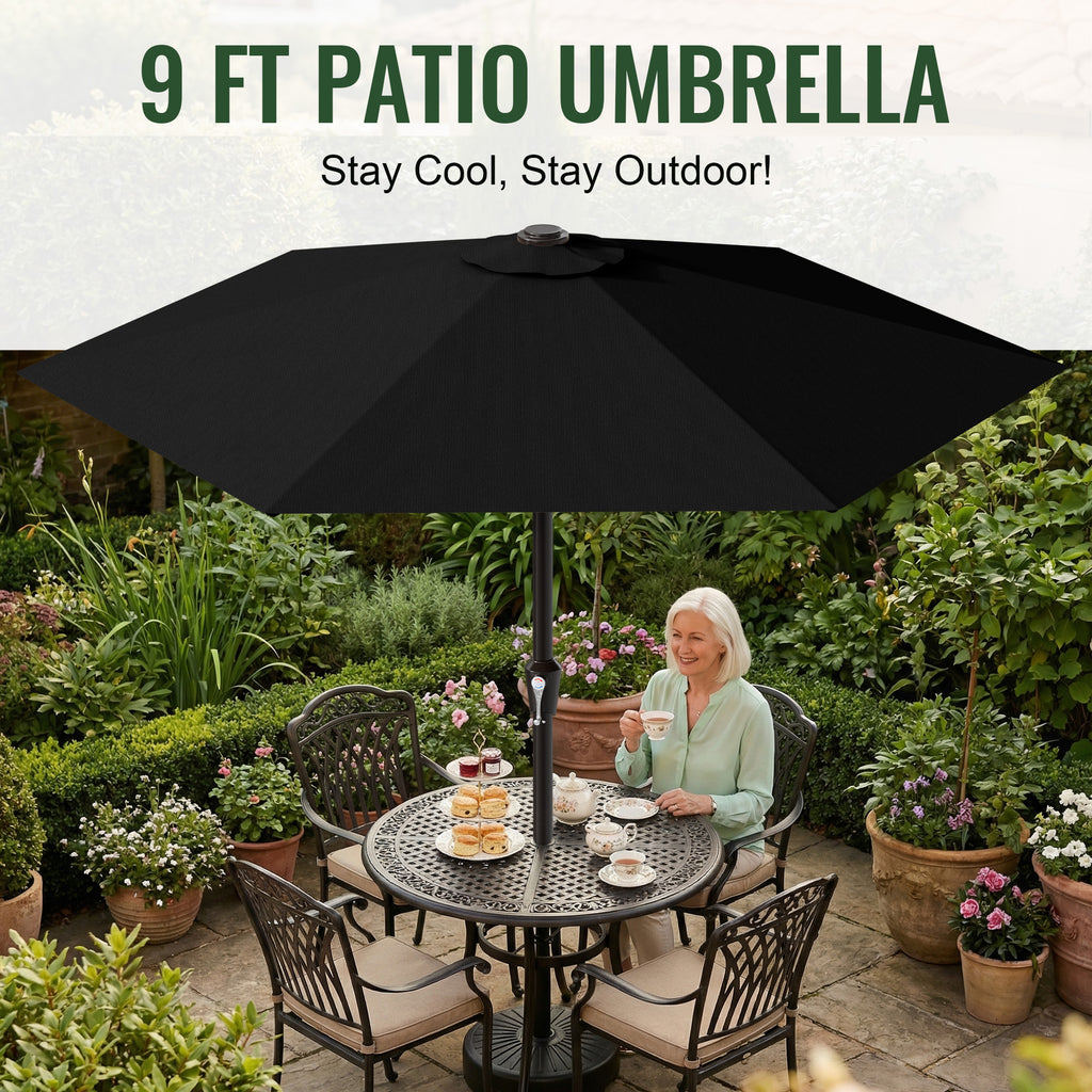 Easthome 9ft Patio Umbrella with Crank Lift System & 6 Sturdy Ribs Waterproof, Patio Table Umbrella Perfect for Poolside, Terrace, Beach and Outdoor Restaurant