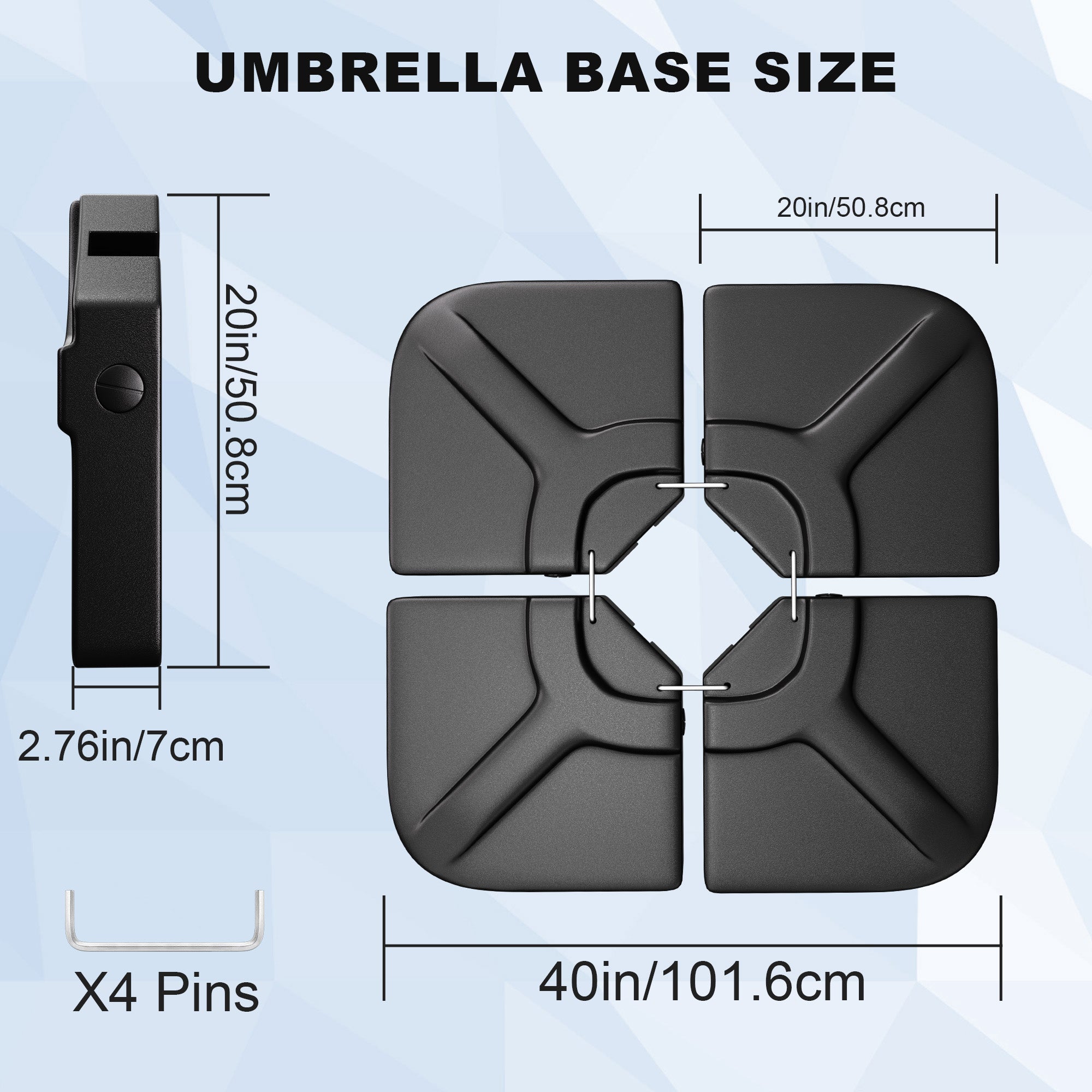 Easthome 4-Pack Heavy Duty Cantilever Umbrella Base with U-Lock, Offset Patio Market Stand - Square Weighted Base for Outdoor Umbrellas, Fill with Water or Sand for Stability