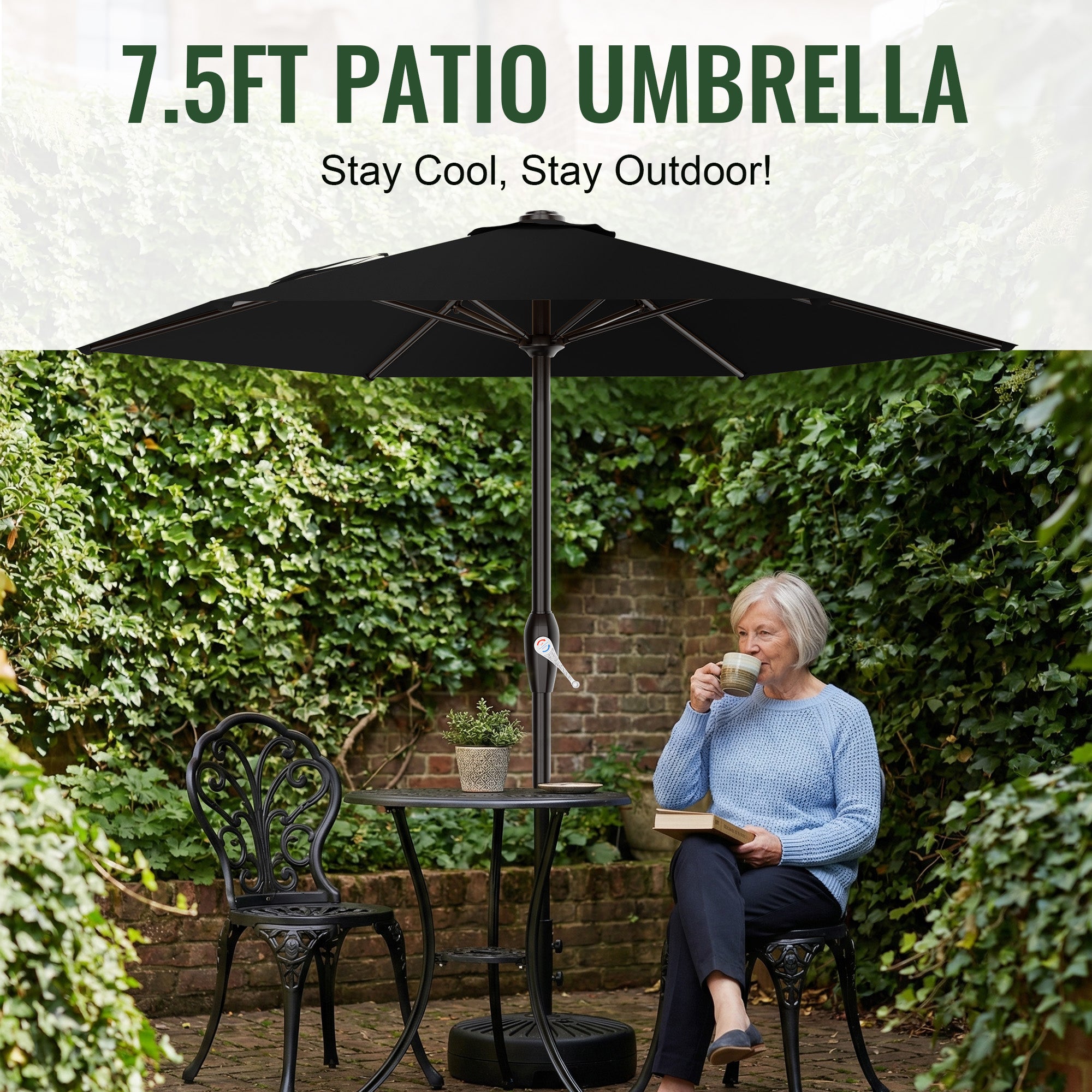 Easthome 7.5' Patio Umbrella Outdoor Table Market Umbrella with Smooth Crank handle, 6 Ribs, Backyard, Poolside, Garden