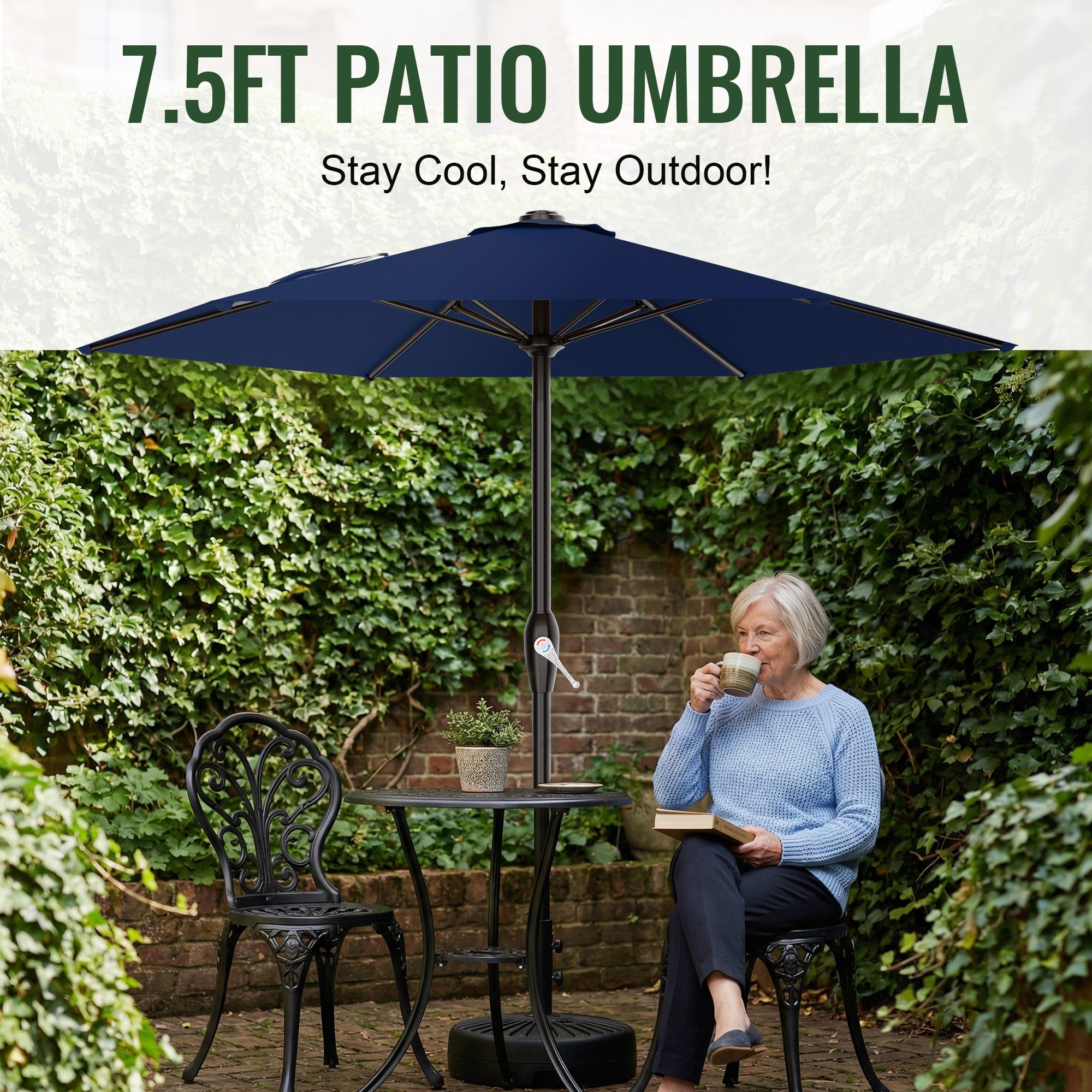 Easthome 7.5' Patio Umbrella Outdoor Table Market Umbrella with Smooth Crank handle, 6 Ribs, Backyard, Poolside, Garden