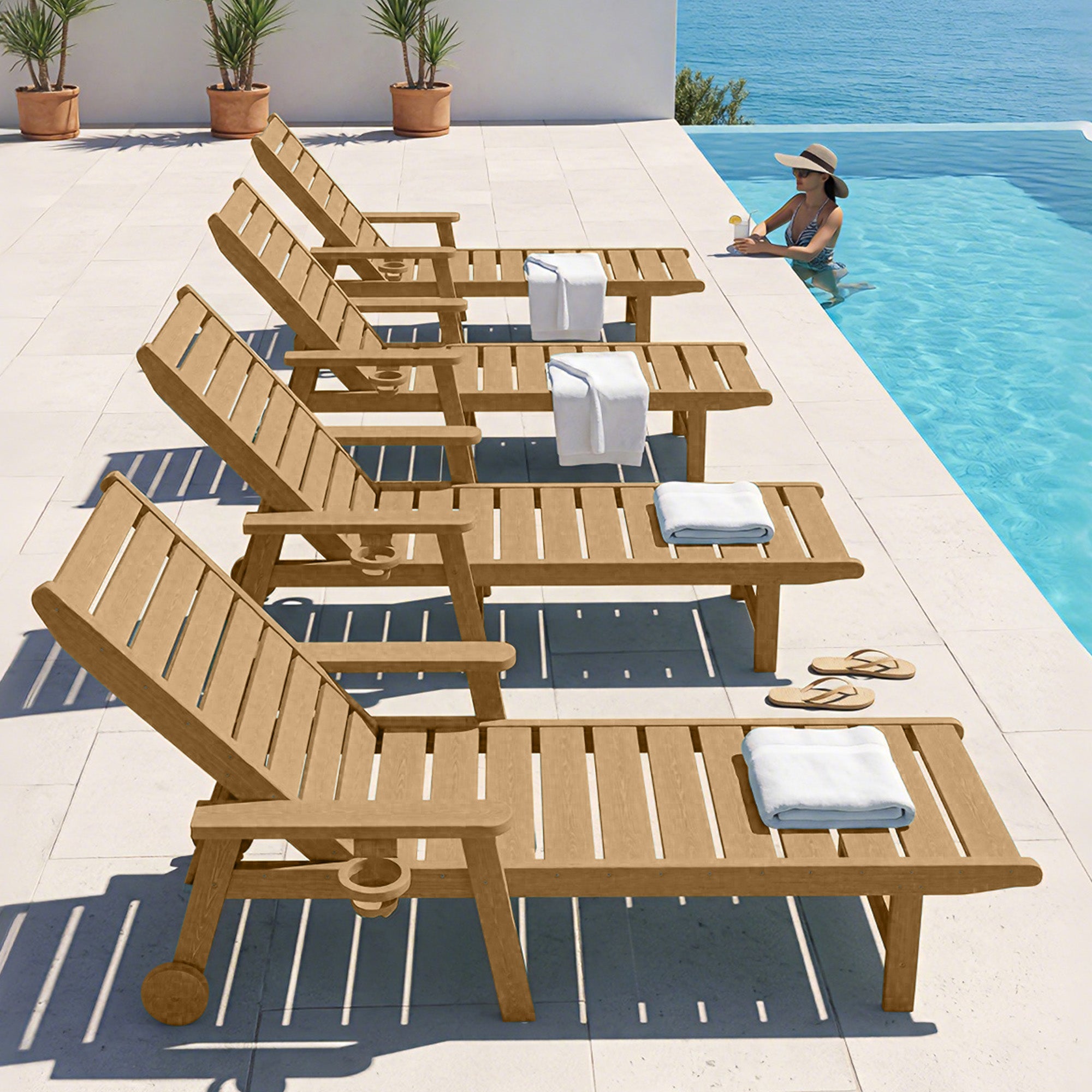 Easthome Adjustable Patio Chaise Lounge, Waterproof & Lightweight Outdoor Recliner for Poolside, Deck, Garden and Backyard