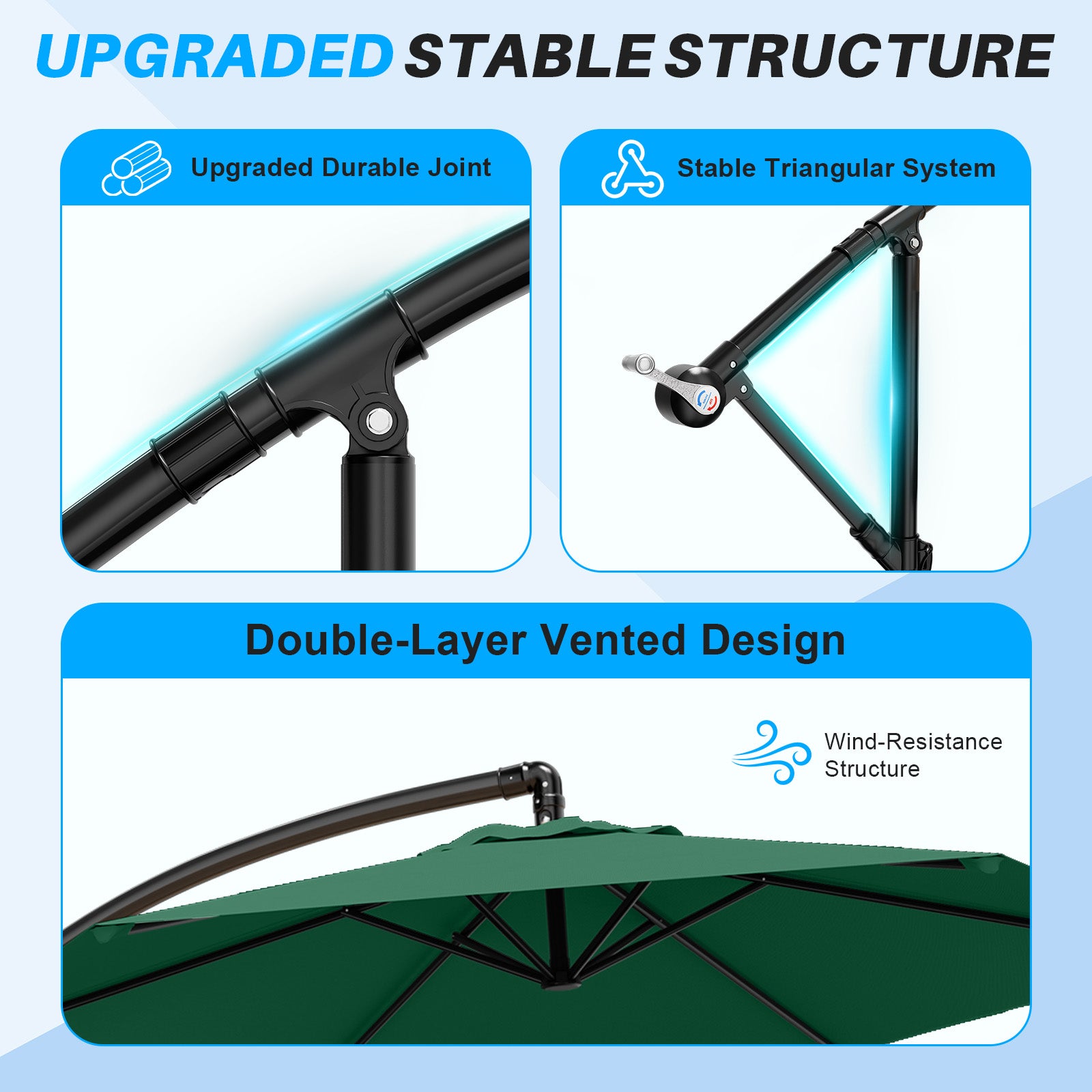 Easthome 10ft Offset Hanging Market Patio Umbrella for Backyard, Poolside, Lawn and Garden w/Easy Tilt Adjustment, Polyester Shade, 6 Ribs