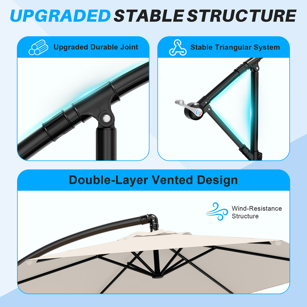 Easthome 10ft Offset Hanging Market Patio Umbrella for Backyard, Poolside, Lawn and Garden w/Easy Tilt Adjustment, Polyester Shade, 6 Ribs