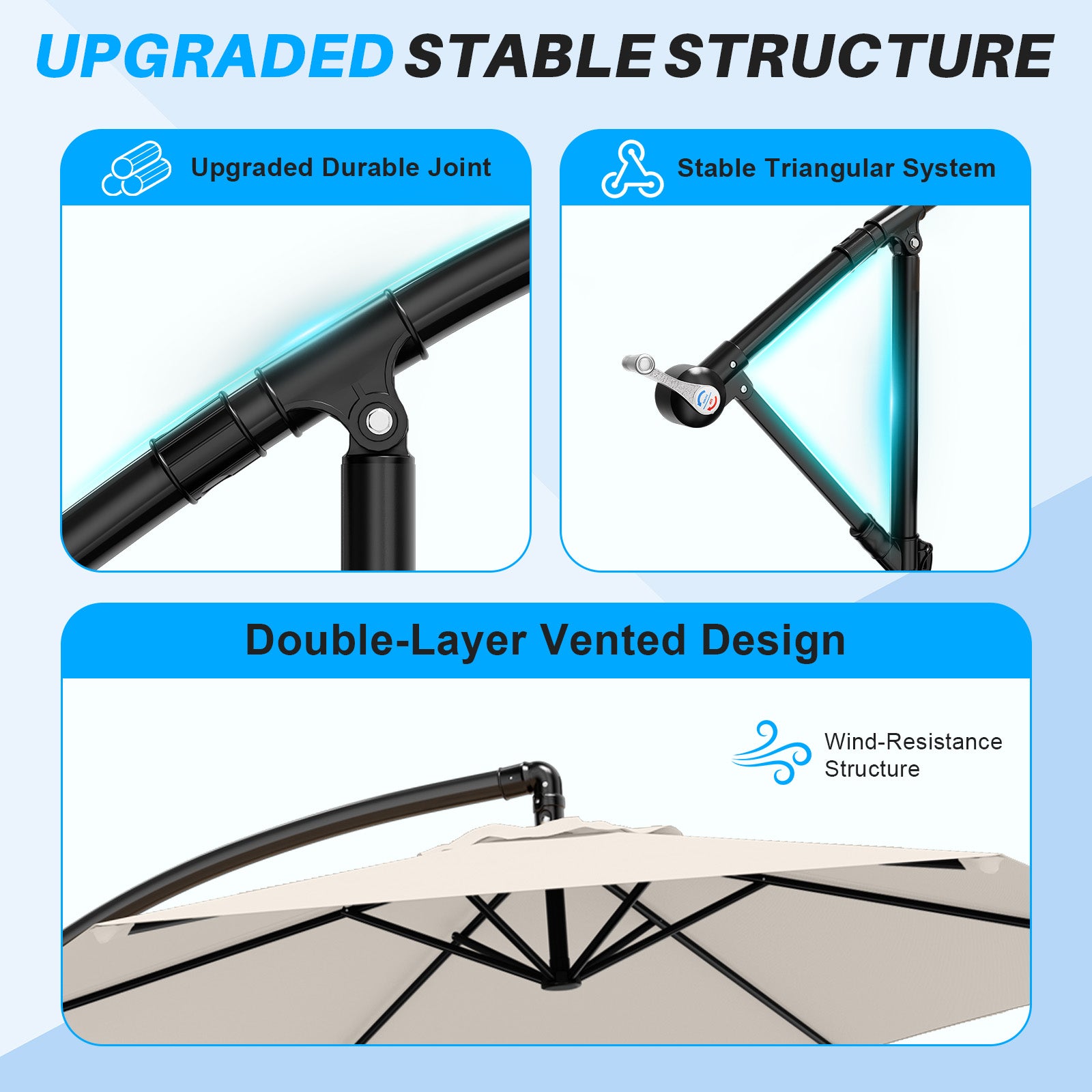 Easthome 10ft Offset Hanging Market Patio Umbrella for Backyard, Poolside, Lawn and Garden w/Easy Tilt Adjustment, Polyester Shade, 6 Ribs
