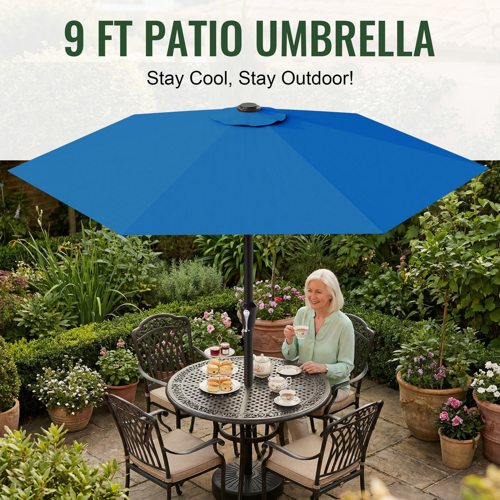 Easthome 9ft Patio Umbrella with Crank Lift System & 6 Sturdy Ribs Waterproof, Patio Table Umbrella Perfect for Poolside, Terrace, Beach and Outdoor Restaurant