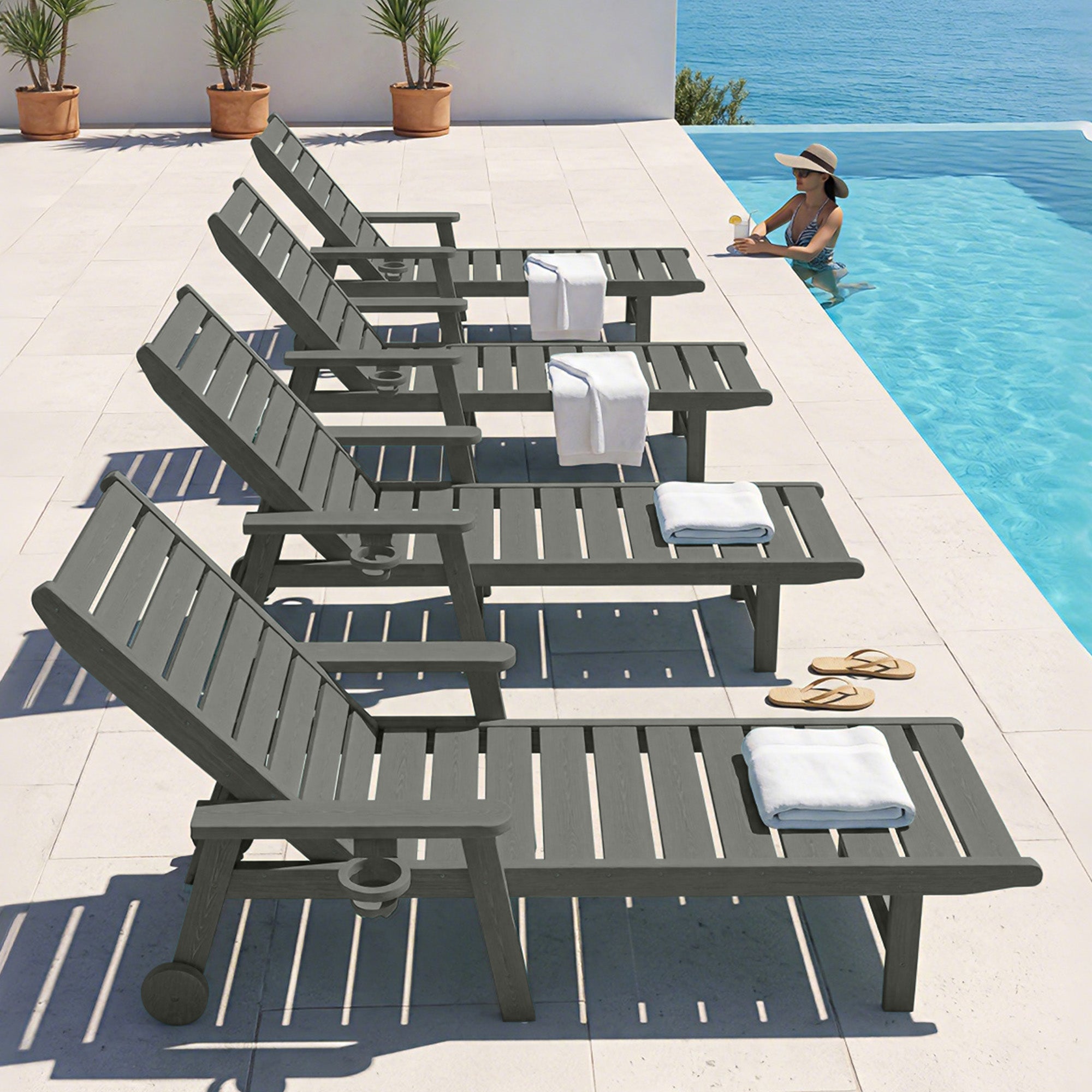 Easthome Adjustable Patio Chaise Lounge, Waterproof & Lightweight Outdoor Recliner for Poolside, Deck, Garden and Backyard