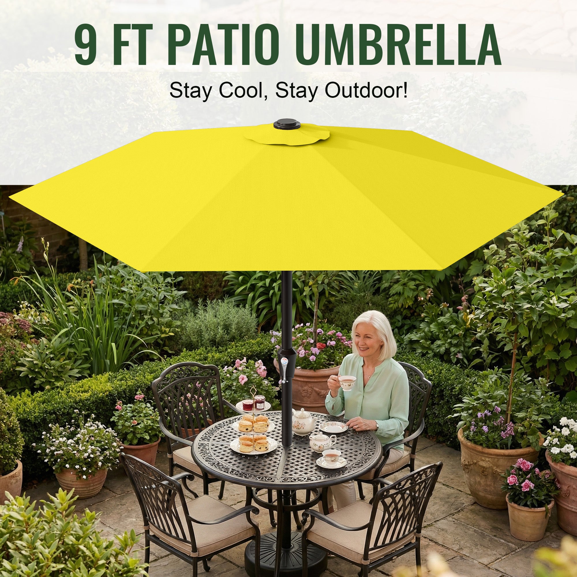 Easthome 9ft Patio Umbrella with Crank Lift System & 6 Sturdy Ribs Waterproof, Patio Table Umbrella Perfect for Poolside, Terrace, Beach and Outdoor Restaurant
