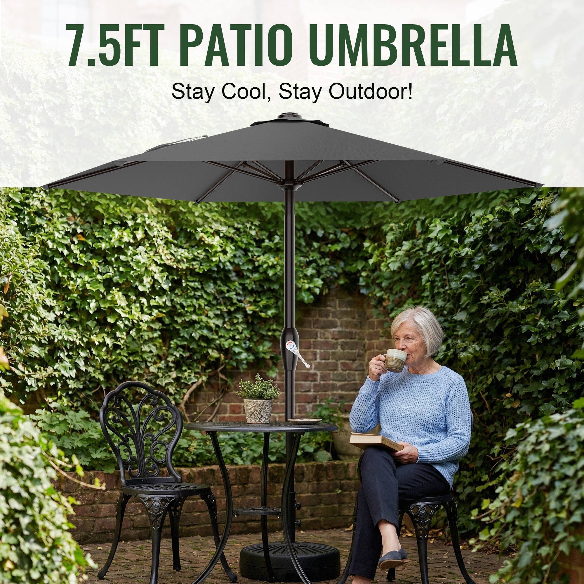 Easthome 7.5' Patio Umbrella Outdoor Table Market Umbrella with Smooth Crank handle, 6 Ribs, Backyard, Poolside, Garden