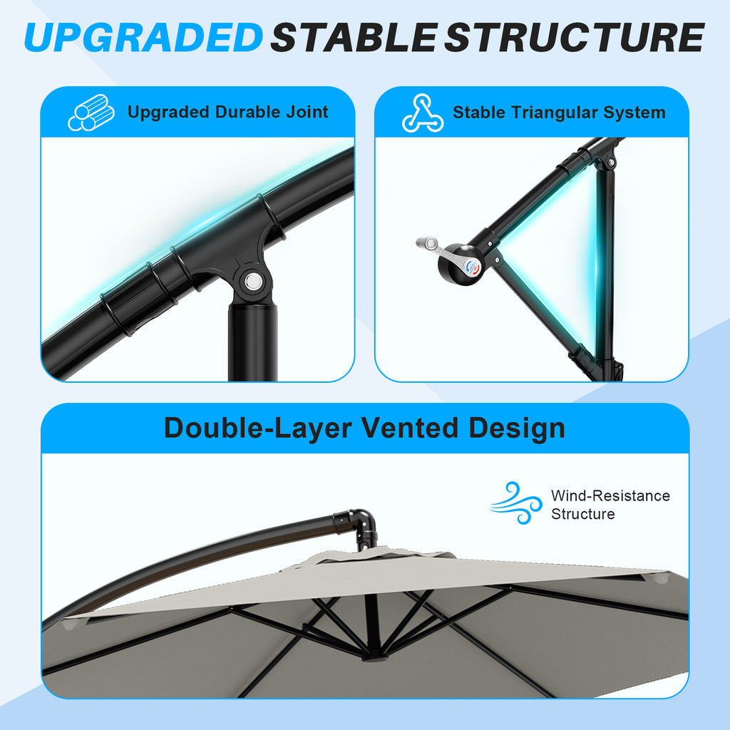Easthome 10ft Offset Hanging Market Patio Umbrella for Backyard, Poolside, Lawn and Garden w/Easy Tilt Adjustment, Polyester Shade, 6 Ribs