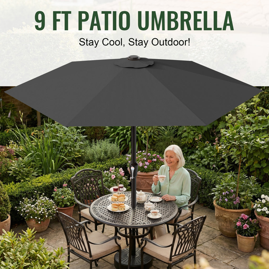 Easthome 9ft Patio Umbrella with Crank Lift System & 6 Sturdy Ribs Waterproof, Patio Table Umbrella Perfect for Poolside, Terrace, Beach and Outdoor Restaurant