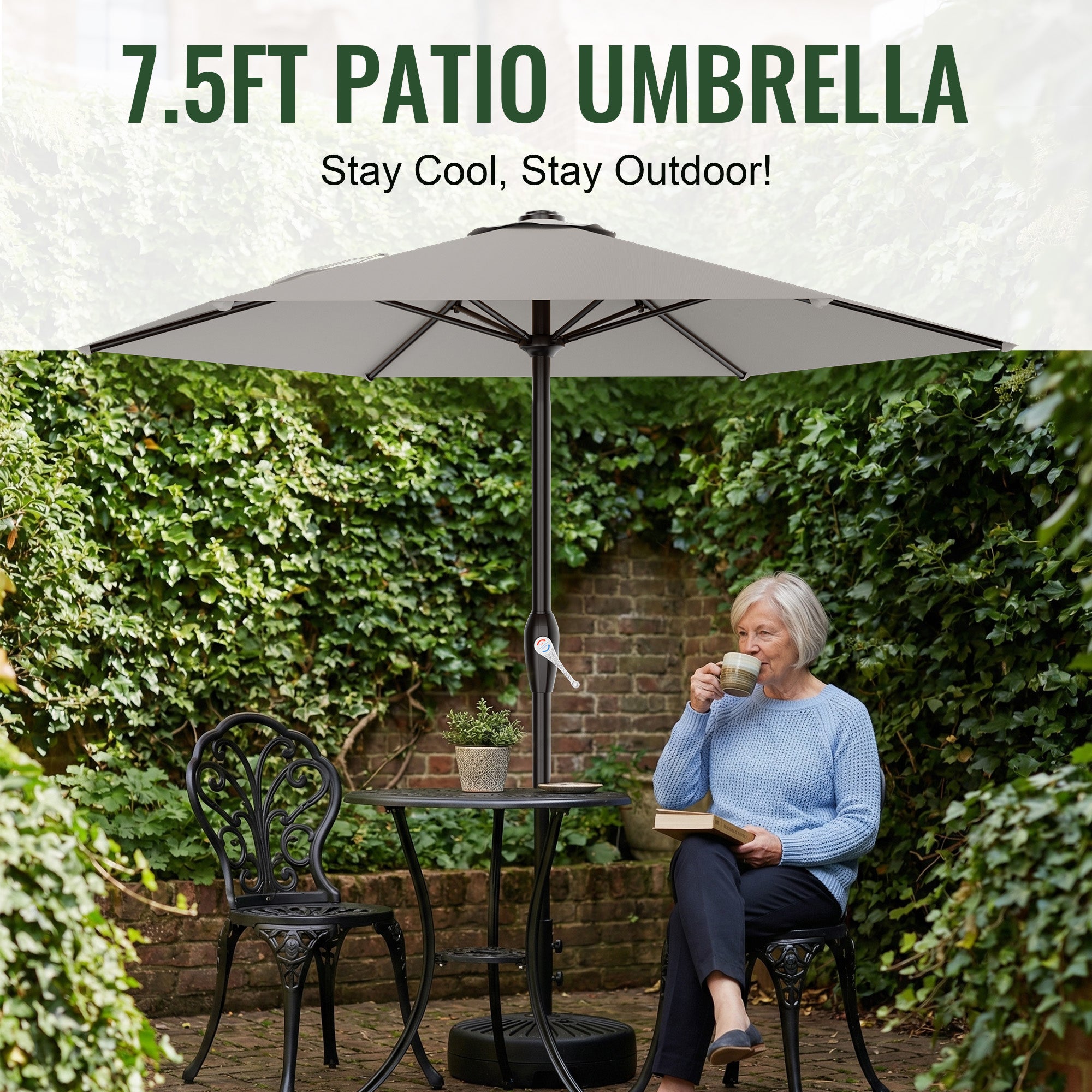 Easthome 7.5' Patio Umbrella Outdoor Table Market Umbrella with Smooth Crank handle, 6 Ribs, Backyard, Poolside, Garden