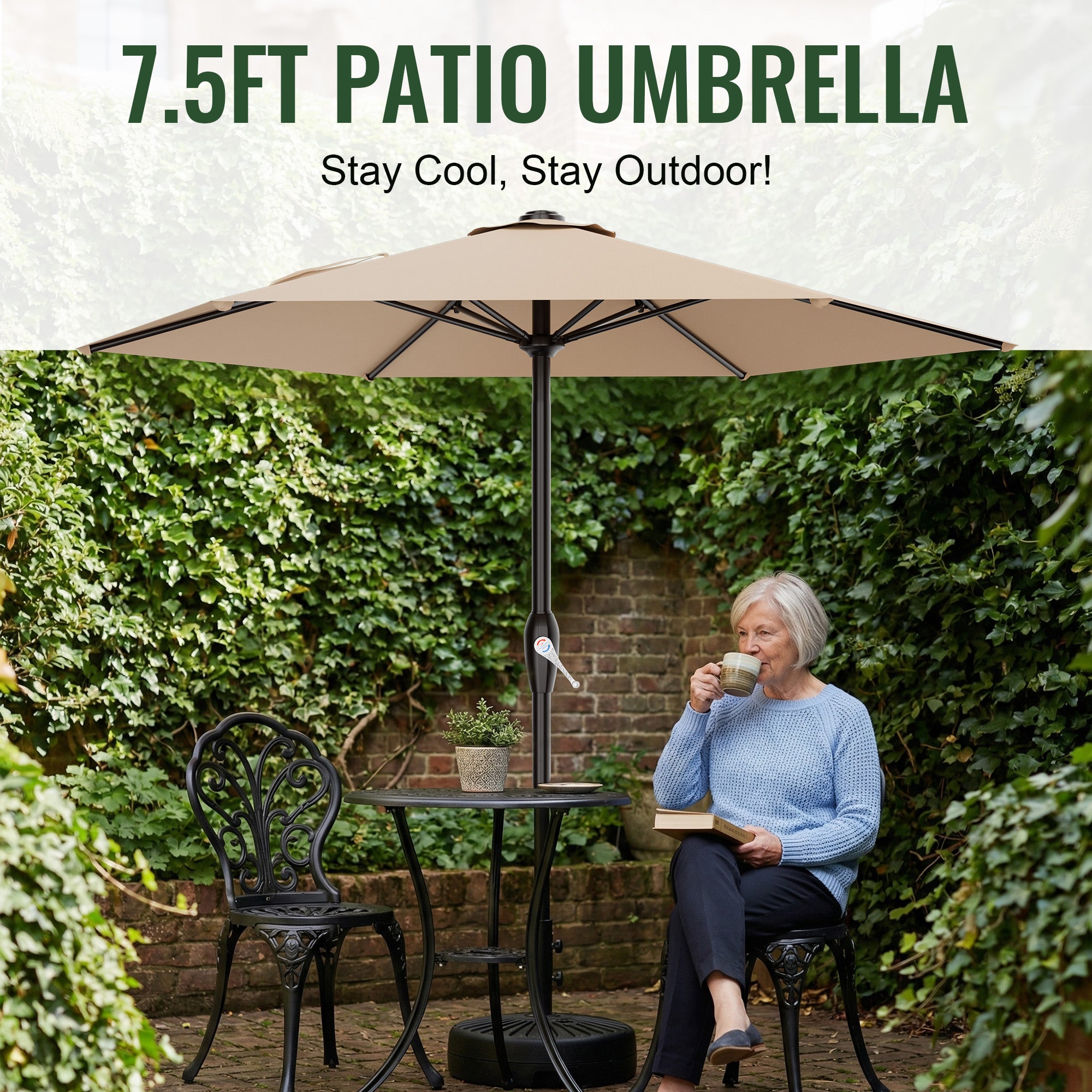Easthome 7.5' Patio Umbrella Outdoor Table Market Umbrella with Smooth Crank handle, 6 Ribs, Backyard, Poolside, Garden